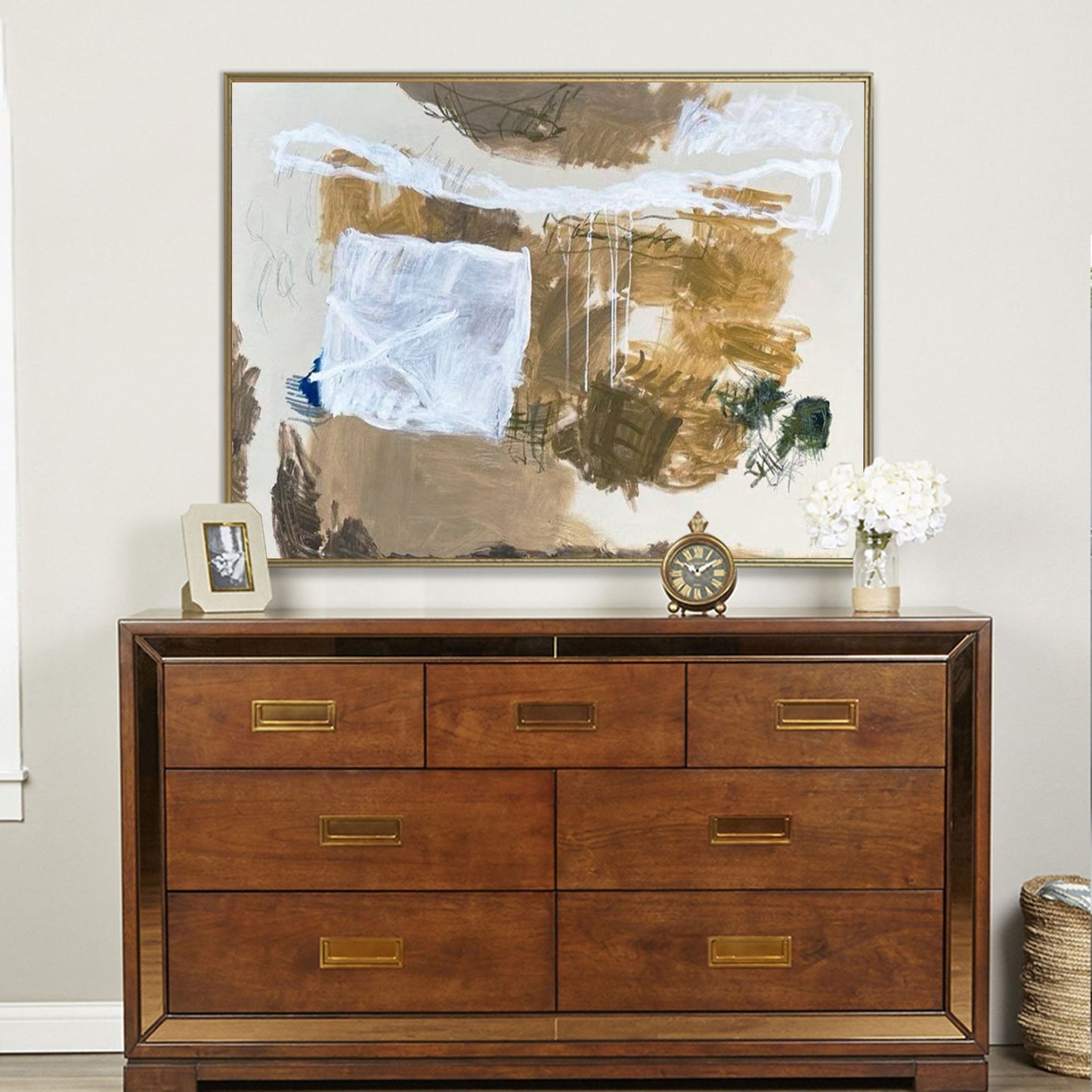 Contemporary Abstract Oil Painting with Dynamic Textures and Earthy Tones