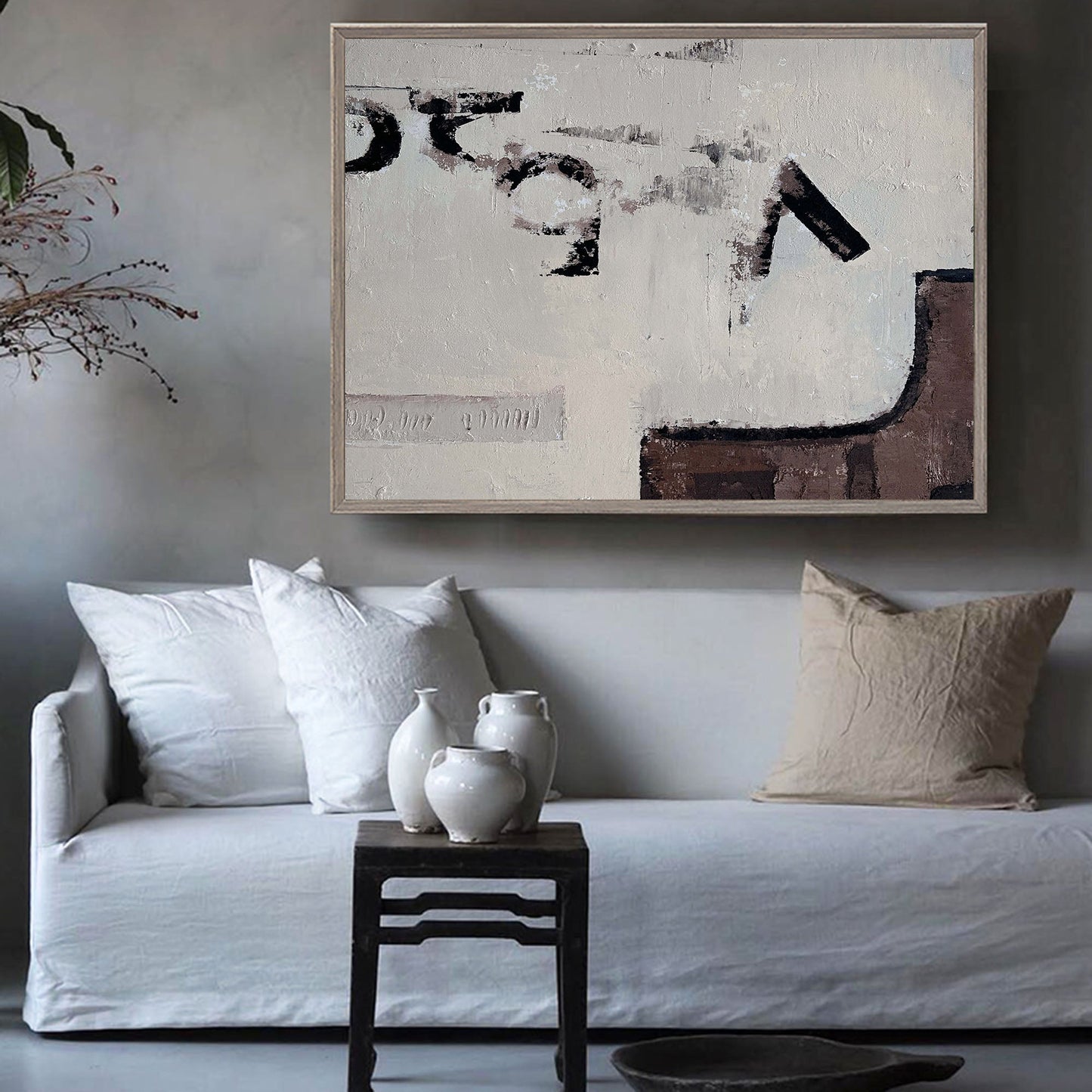 Contemporary Abstract Oil Painting with Neutral Tones for Modern Decor