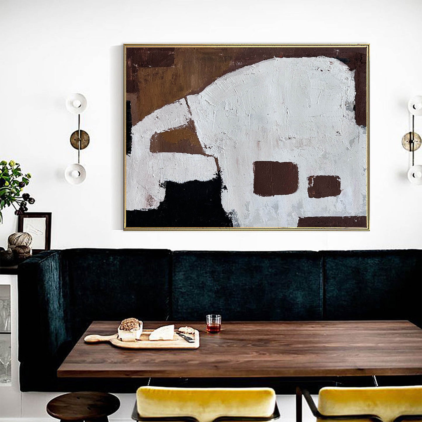 Contemporary Abstract Oil Painting with Bold Geometric Shapes and Earthy Tones