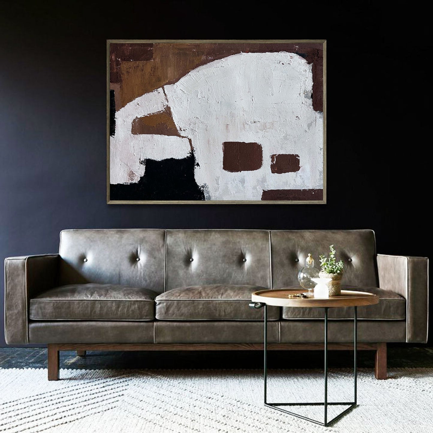Contemporary Abstract Oil Painting with Bold Geometric Shapes and Earthy Tones