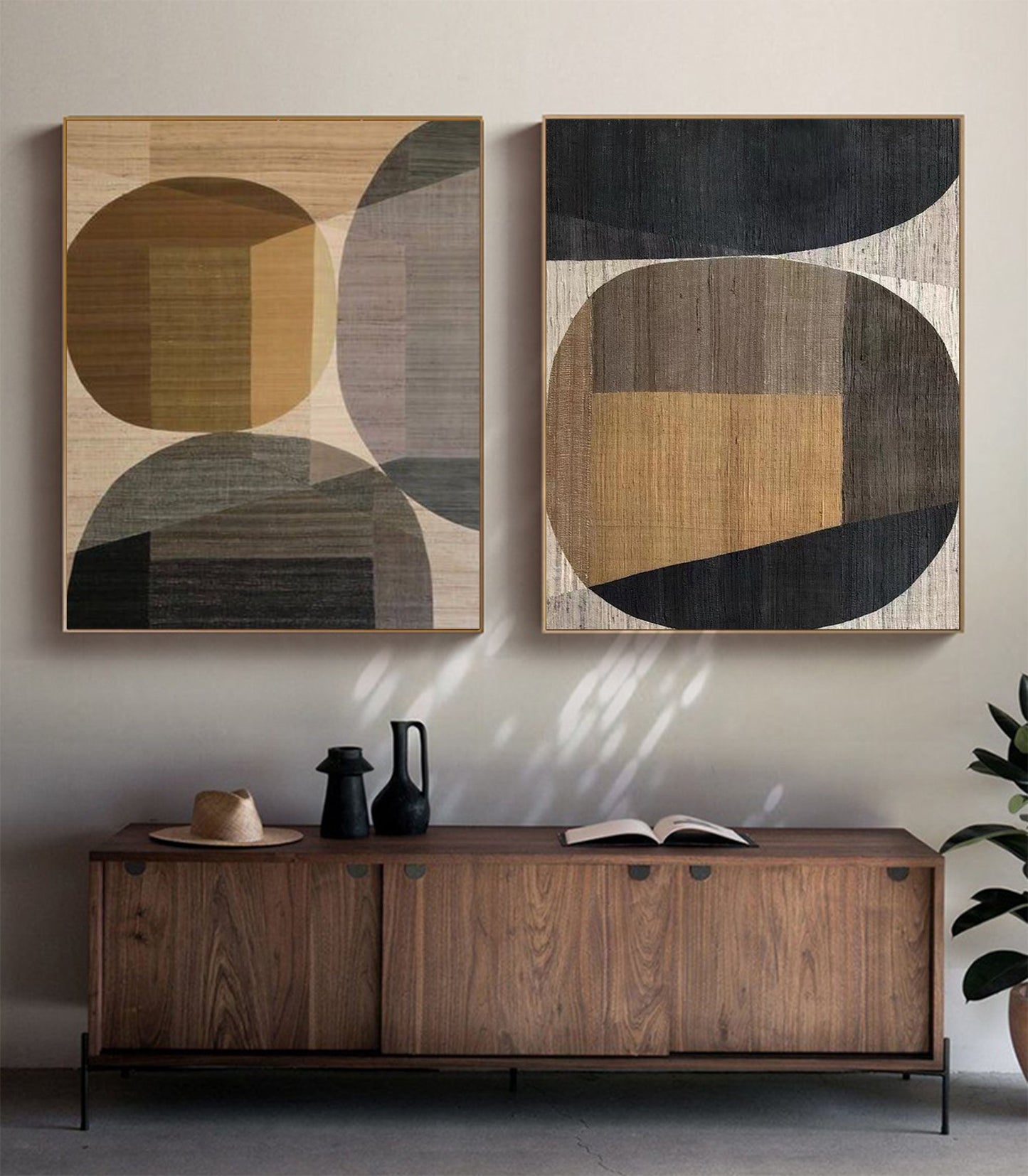 Modern Geometric Oil Painting - Wabi-Sabi Minimalist Wall Art for Contemporary Decor
