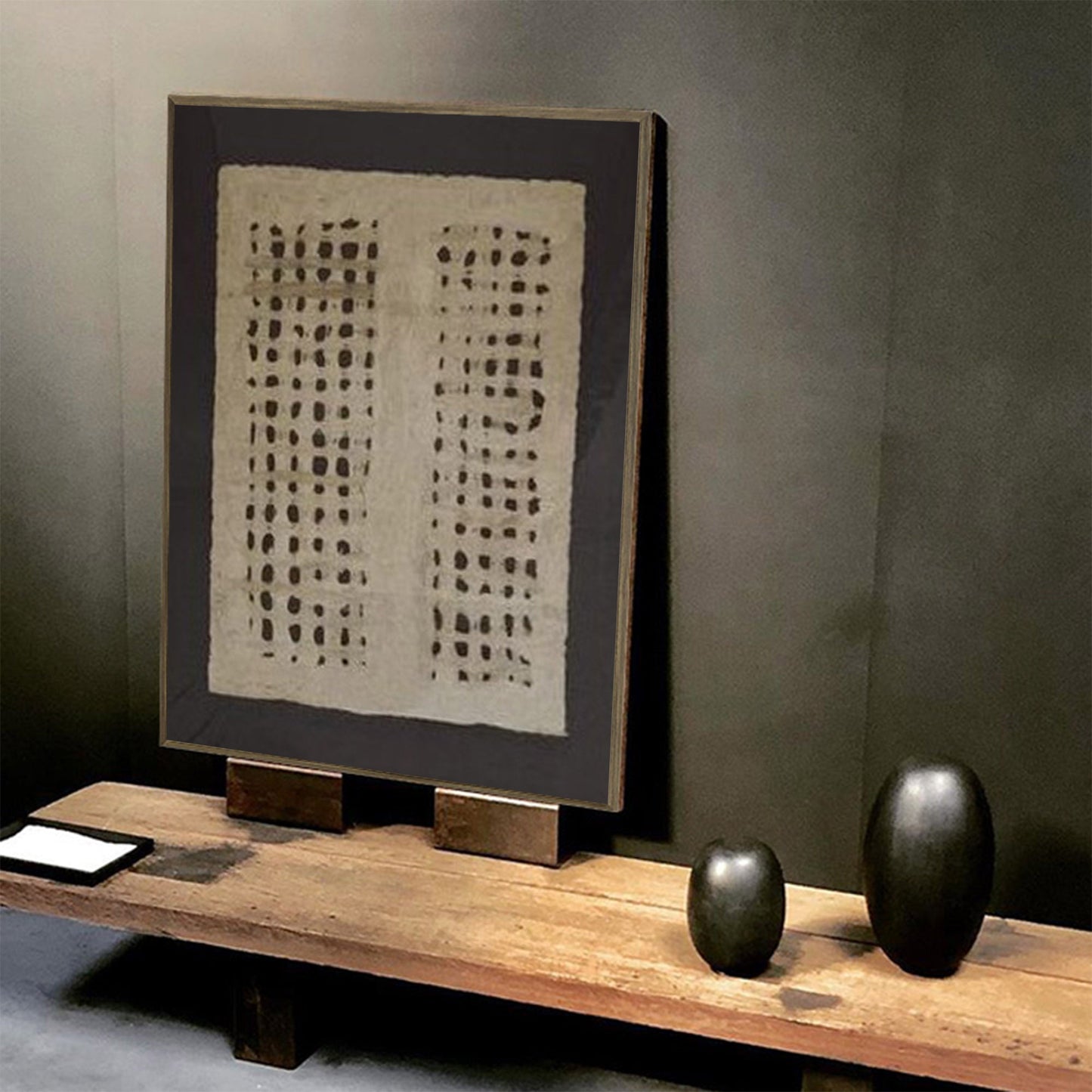 Contemporary Black Grid Abstract Oil Painting for Modern Home Decor