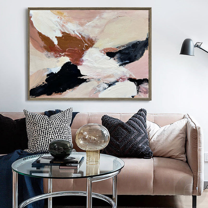 Contemporary Abstract Oil Painting in Soft Neutrals and Bold Contrasts