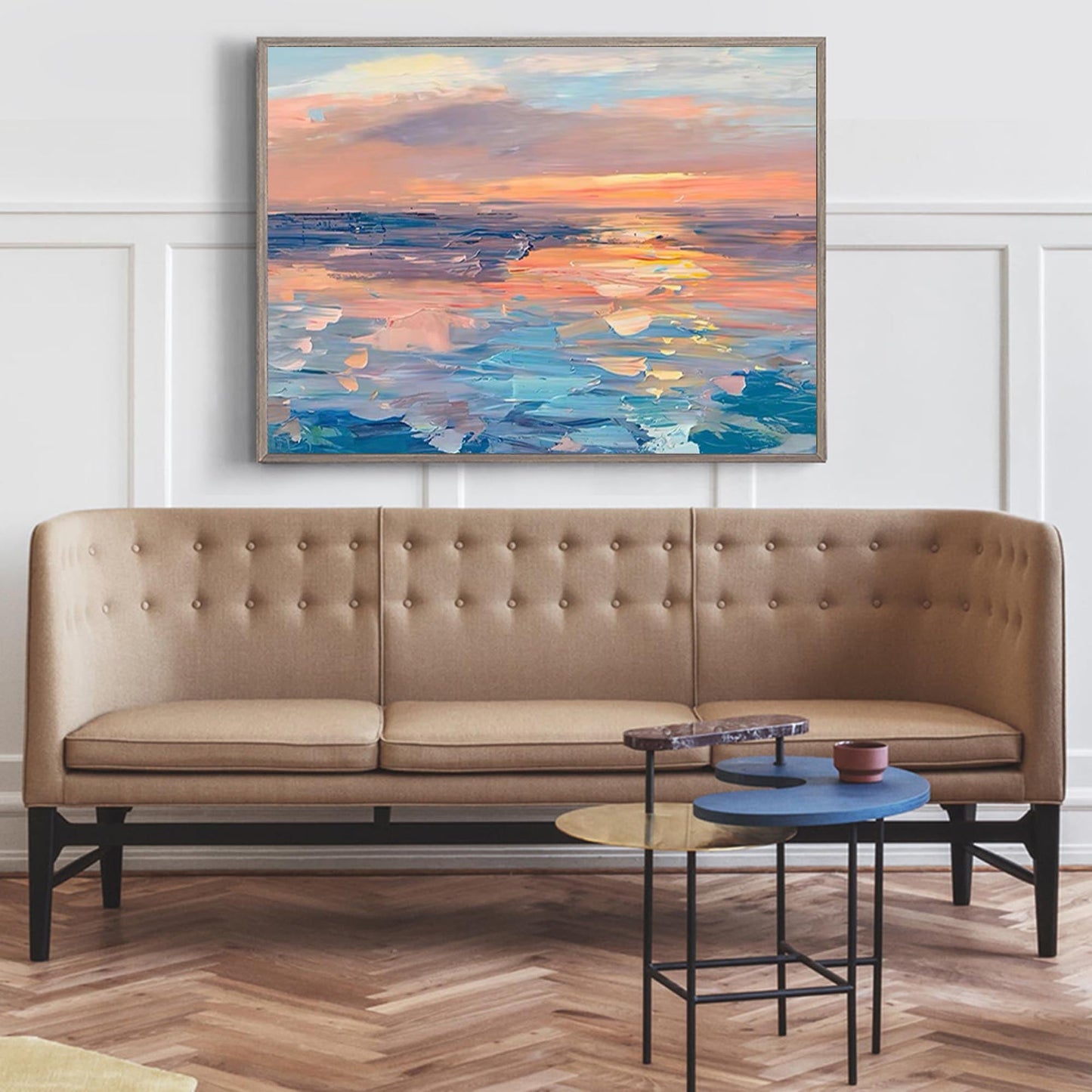Serene Ocean Sunset Oil Painting for Coastal Home Decor