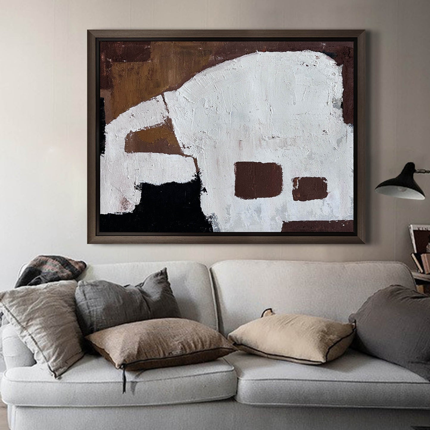 Contemporary Abstract Oil Painting with Bold Geometric Shapes and Earthy Tones