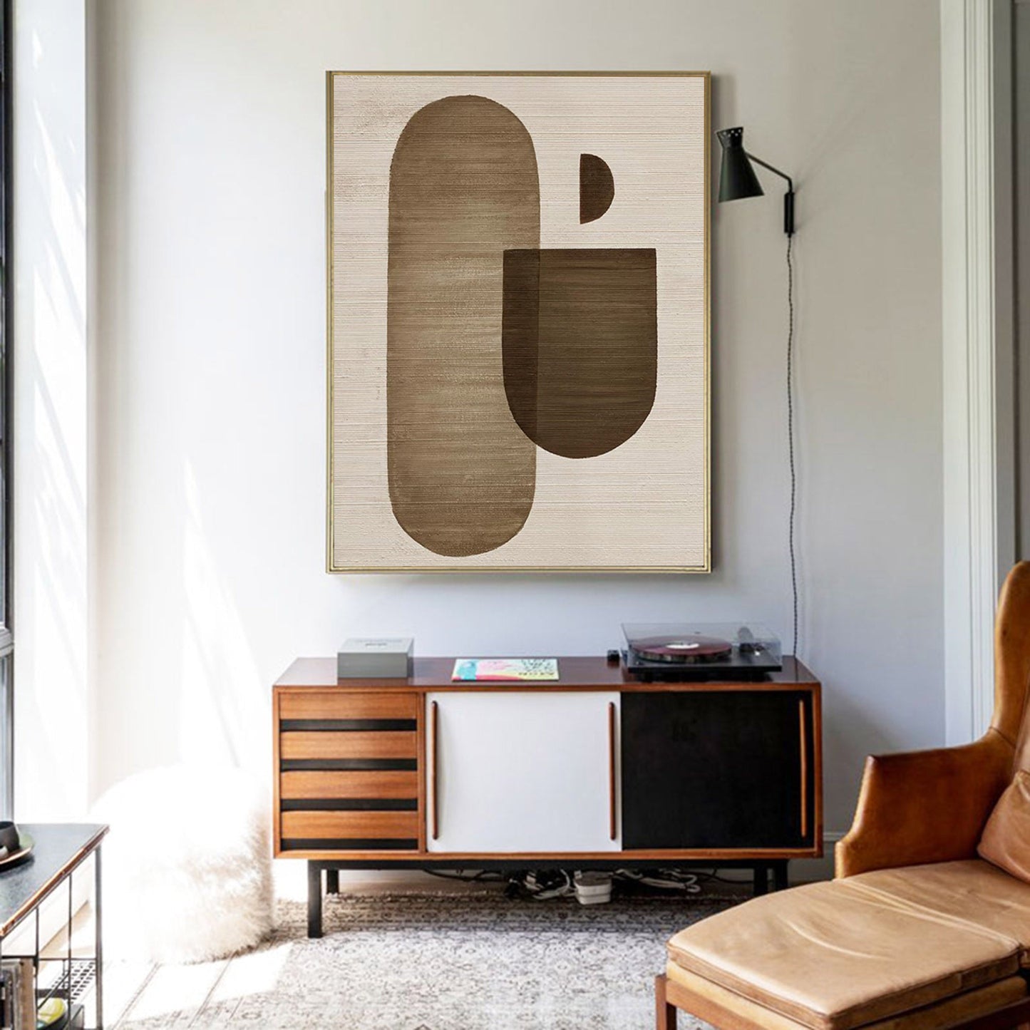 Modern Wabi-Sabi Abstract Oil Painting in Earthy Tones for Minimalist Décor