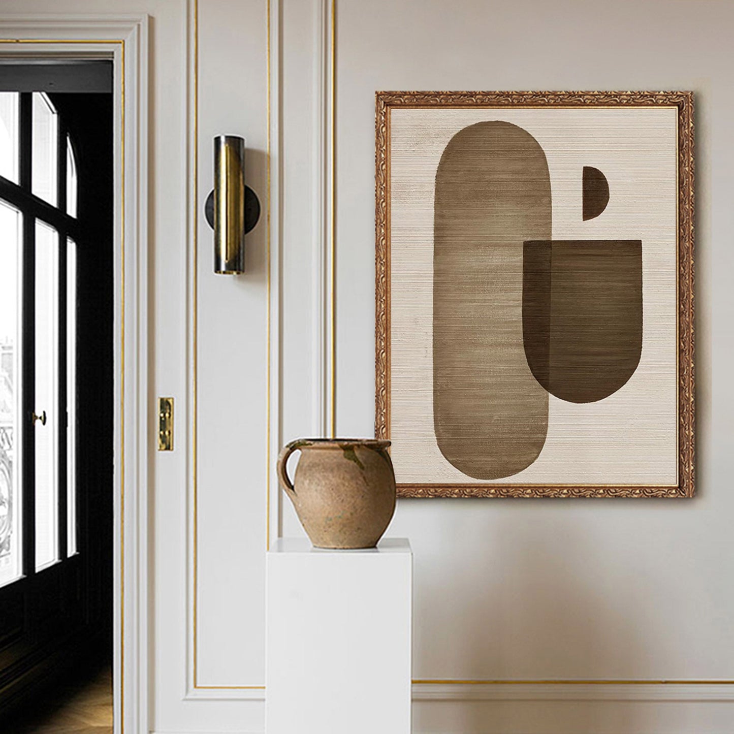 Modern Wabi-Sabi Abstract Oil Painting in Earthy Tones for Minimalist Décor