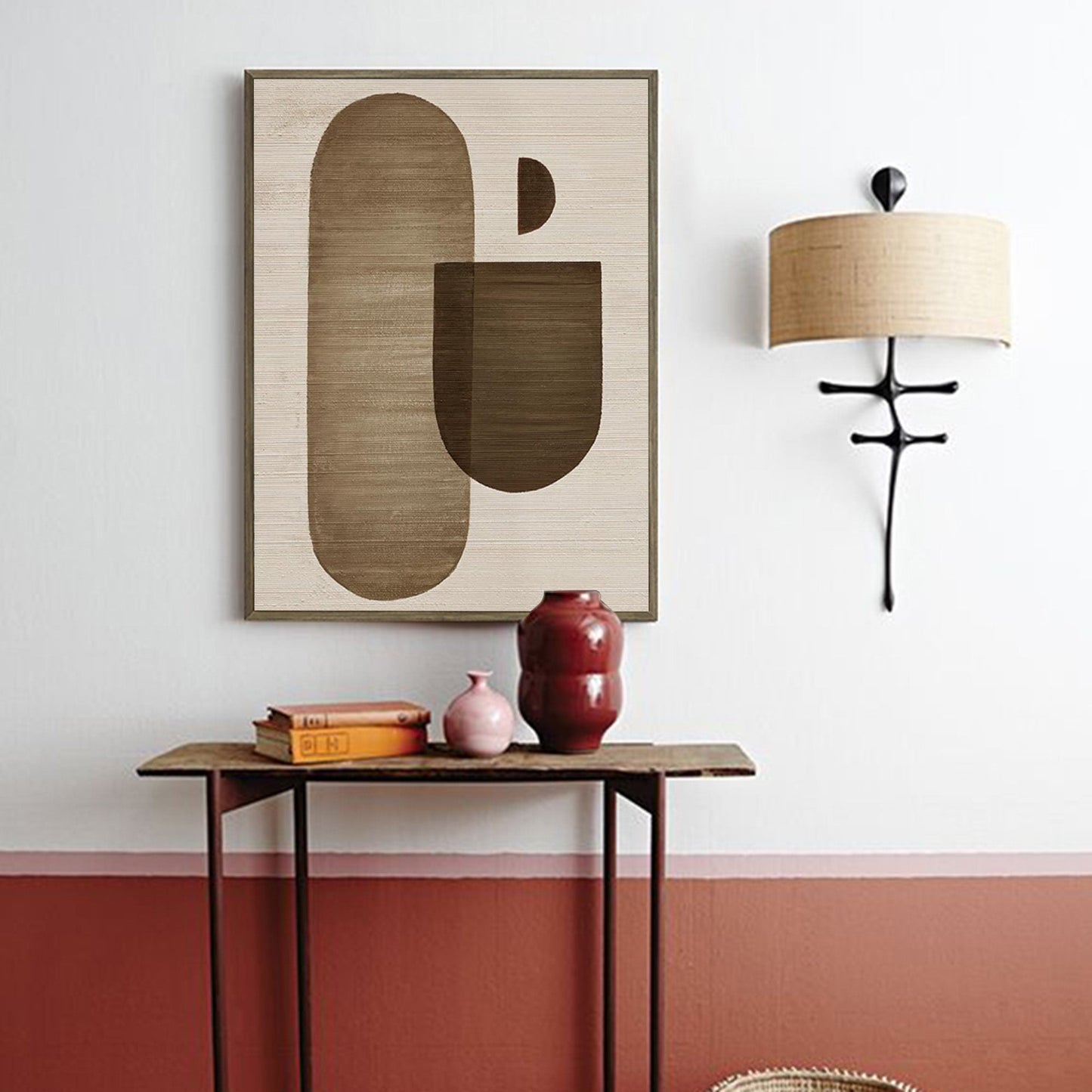 Modern Wabi-Sabi Abstract Oil Painting in Earthy Tones for Minimalist Décor