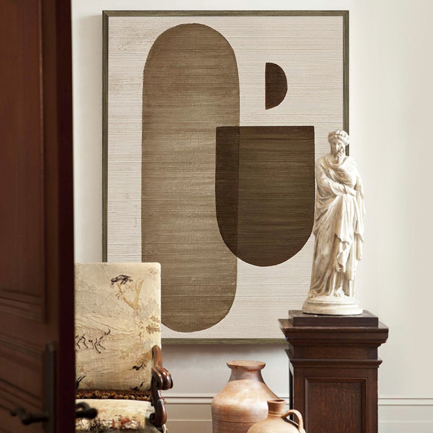 Modern Wabi-Sabi Abstract Oil Painting in Earthy Tones for Minimalist Décor