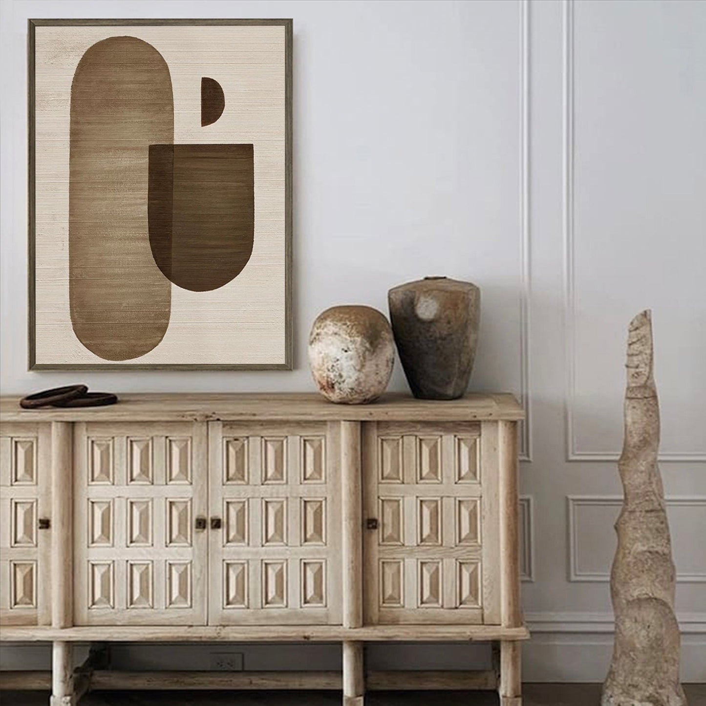Modern Wabi-Sabi Abstract Oil Painting in Earthy Tones for Minimalist Décor