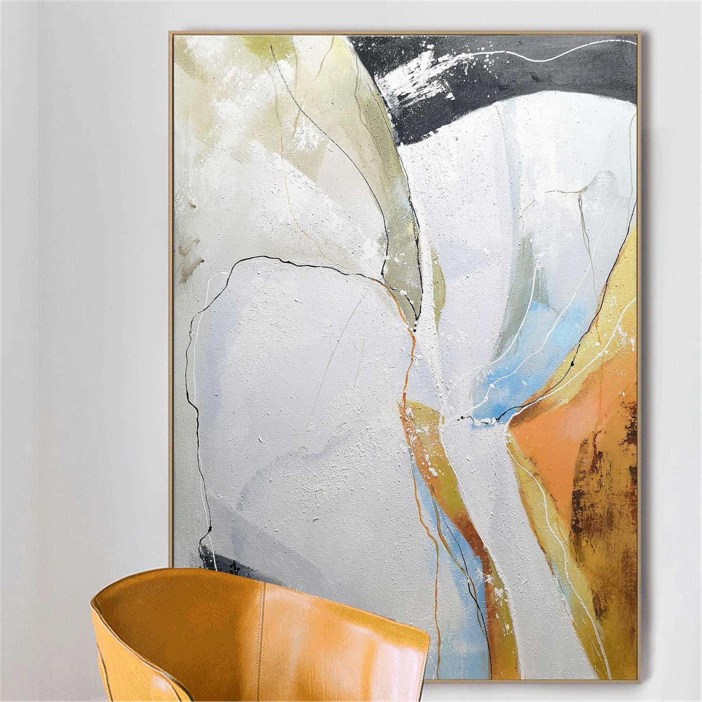 Modern Abstract Geometric Oil Painting in Vibrant Colors for Contemporary Decor