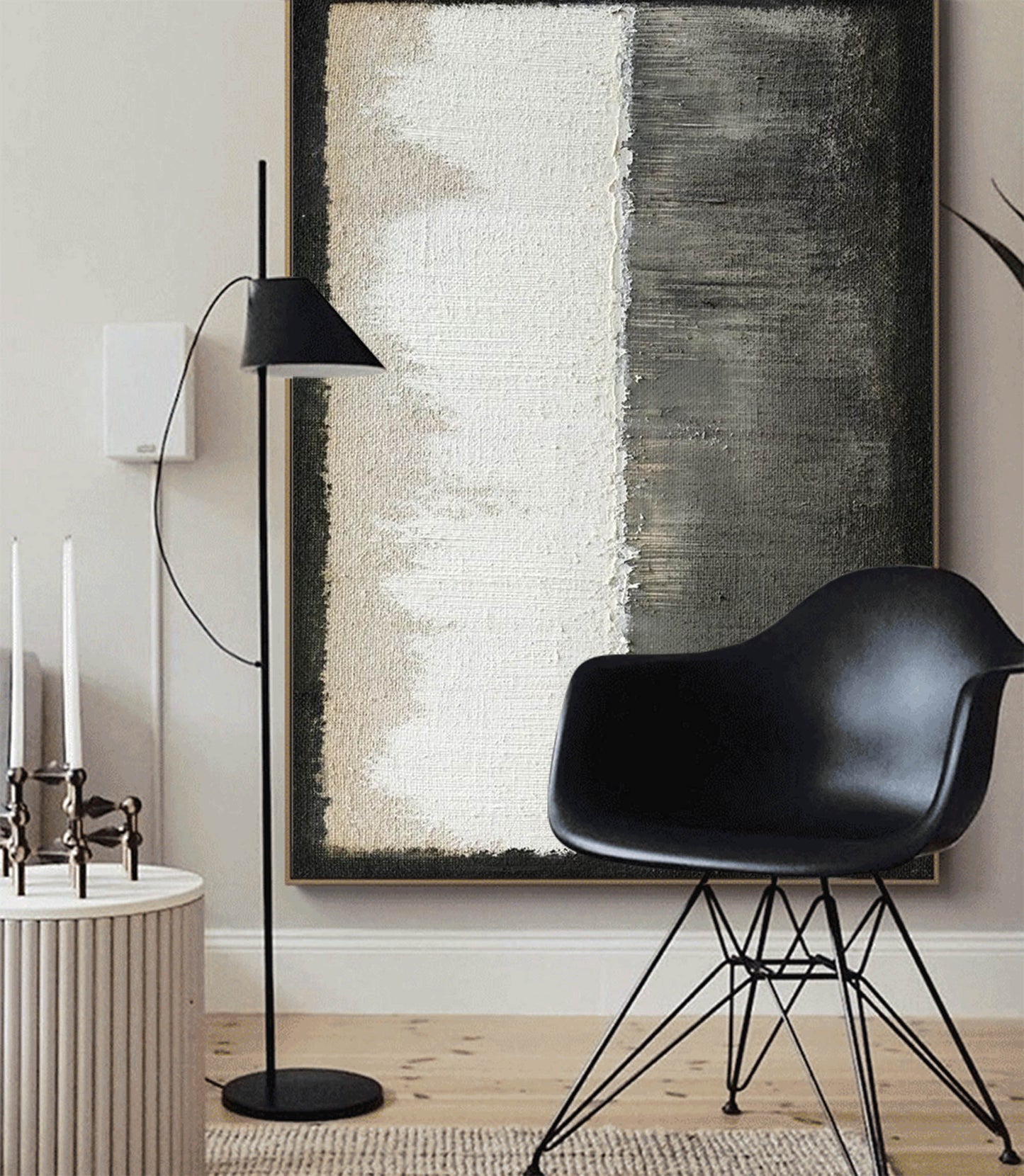 Contemporary Minimalist Oil Painting in Black and White for Modern Interiors