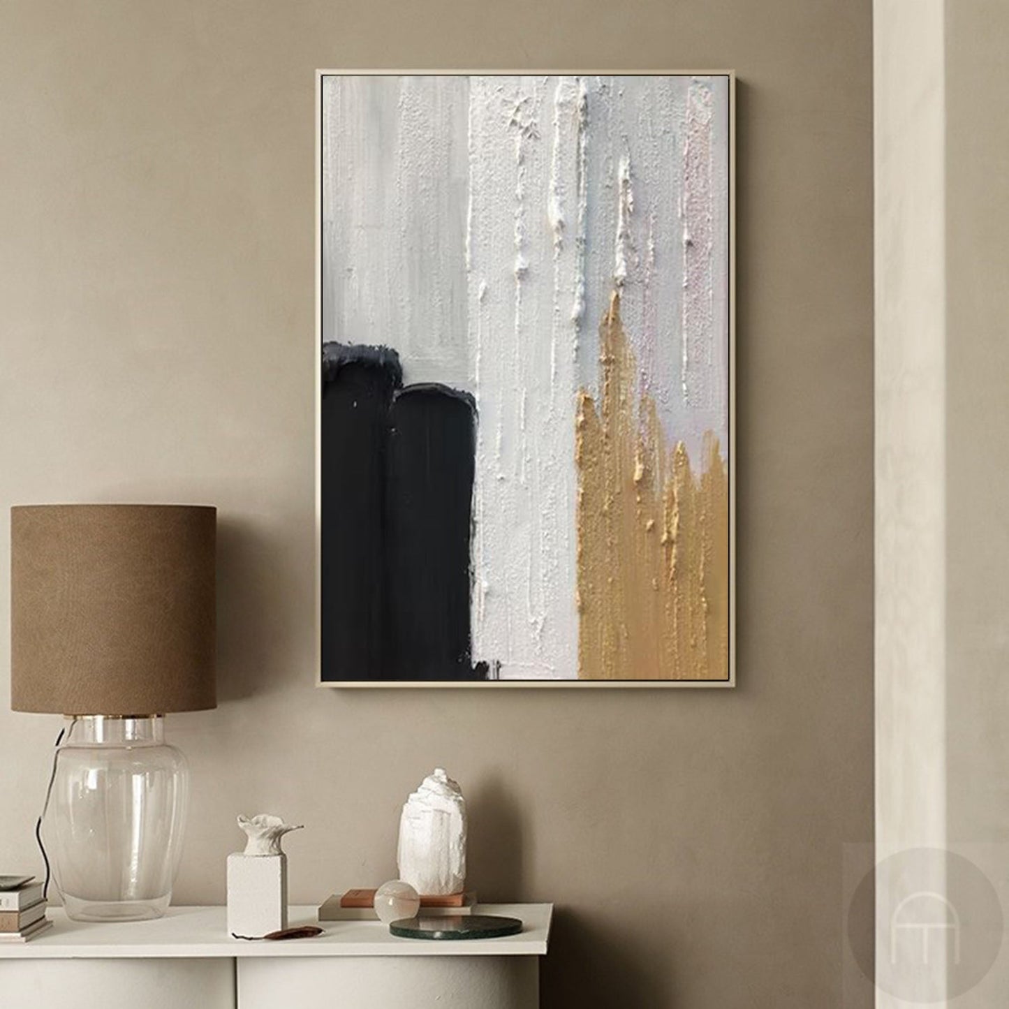 Chic Modern Abstract Oil Painting with Elegant Textures and Bold Color Contrast