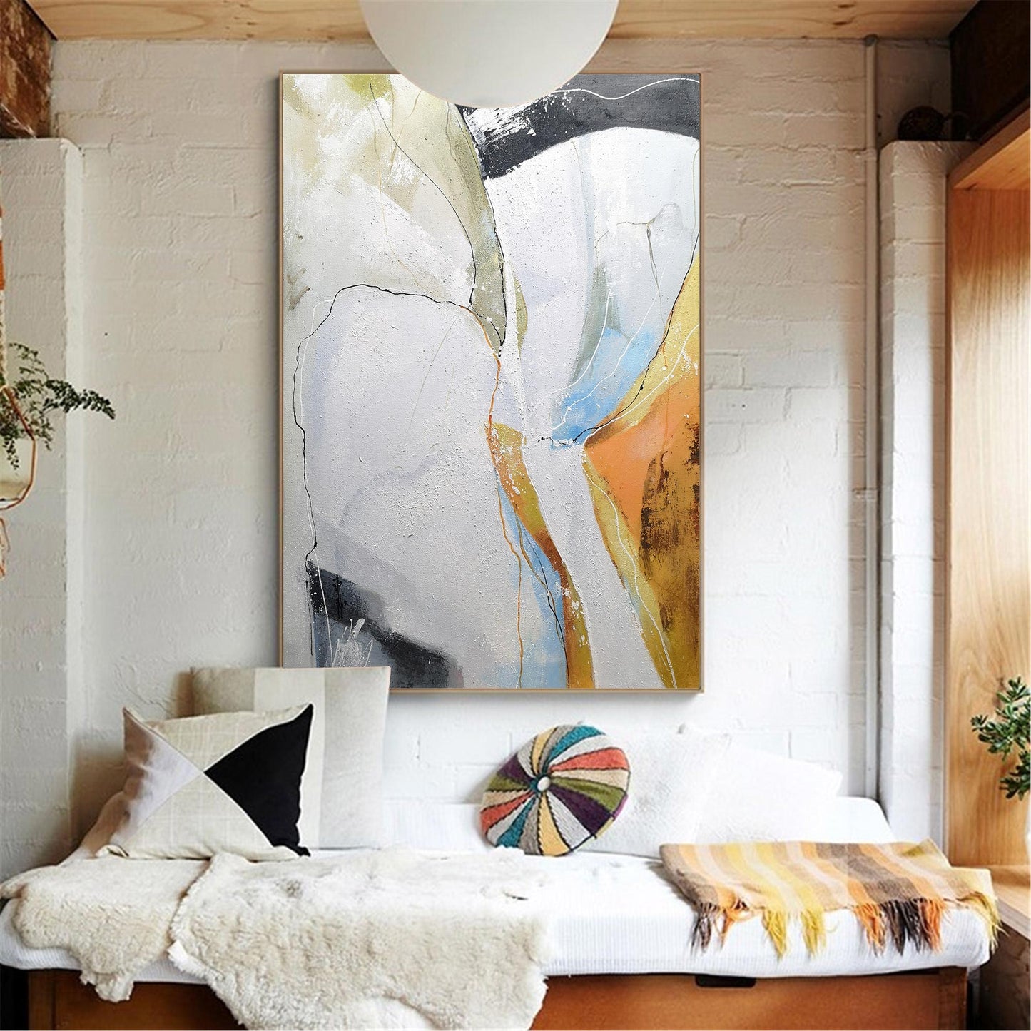 Modern Abstract Geometric Oil Painting in Vibrant Colors for Contemporary Decor