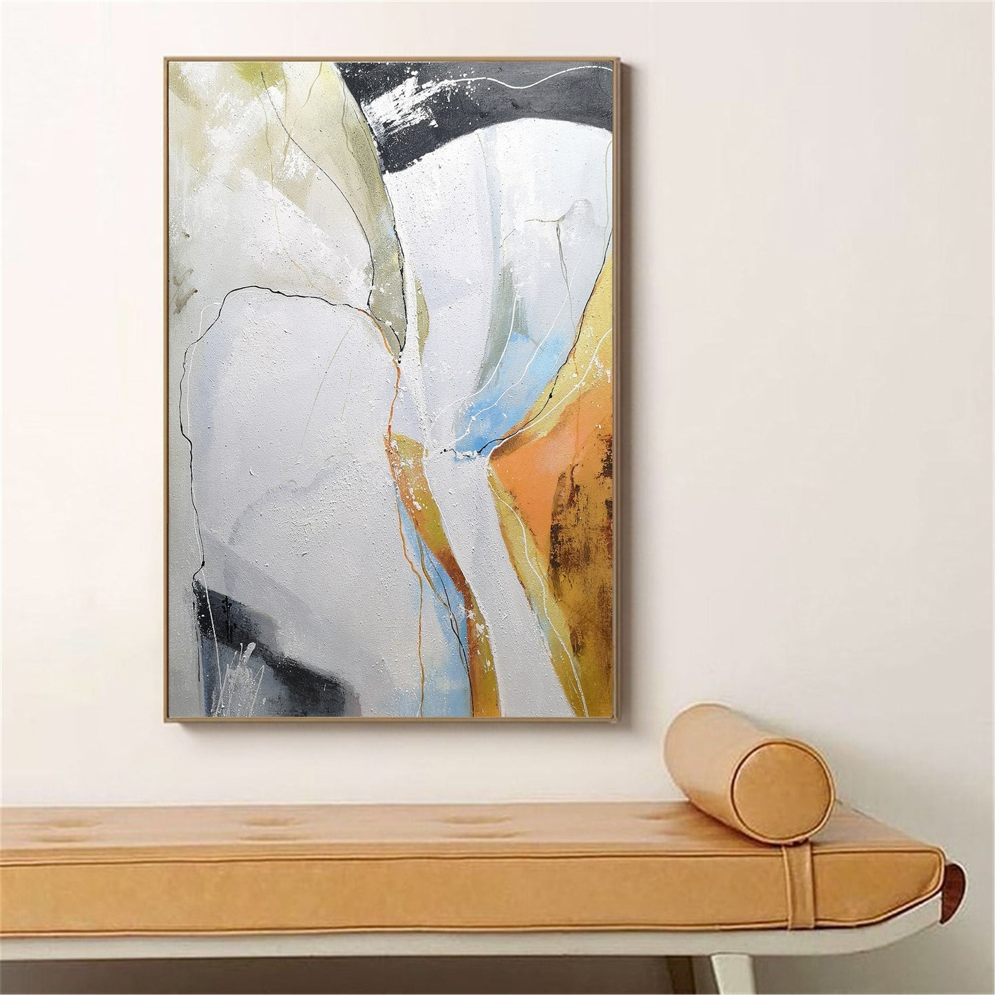 Modern Abstract Geometric Oil Painting in Vibrant Colors for Contemporary Decor