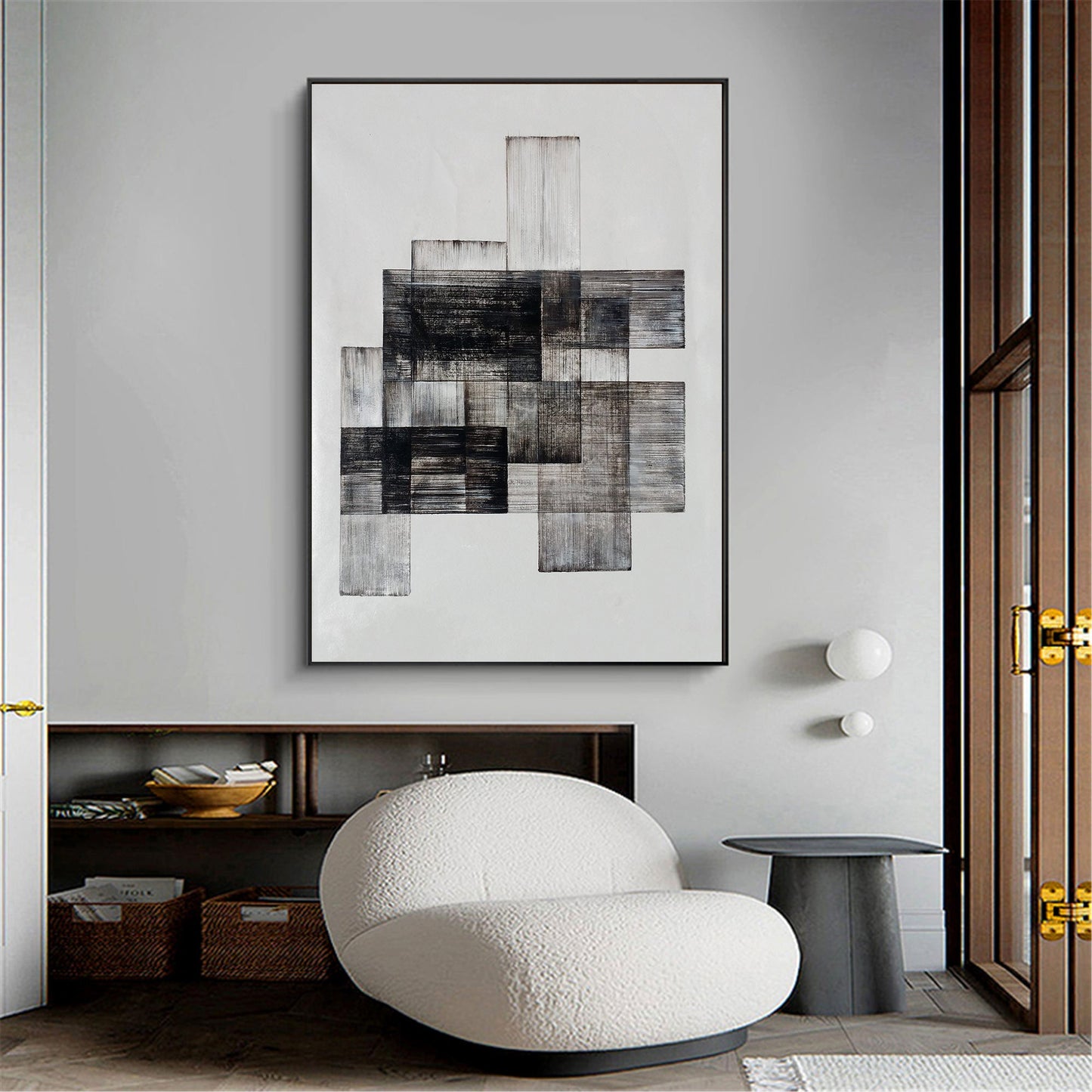Contemporary Black and White Abstract Oil Painting for Modern Home Decor