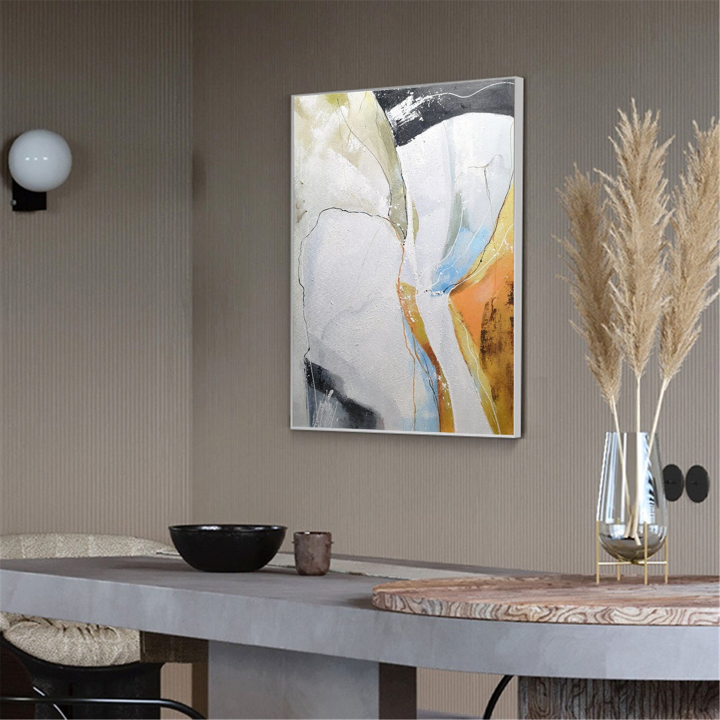 Modern Abstract Geometric Oil Painting in Vibrant Colors for Contemporary Decor