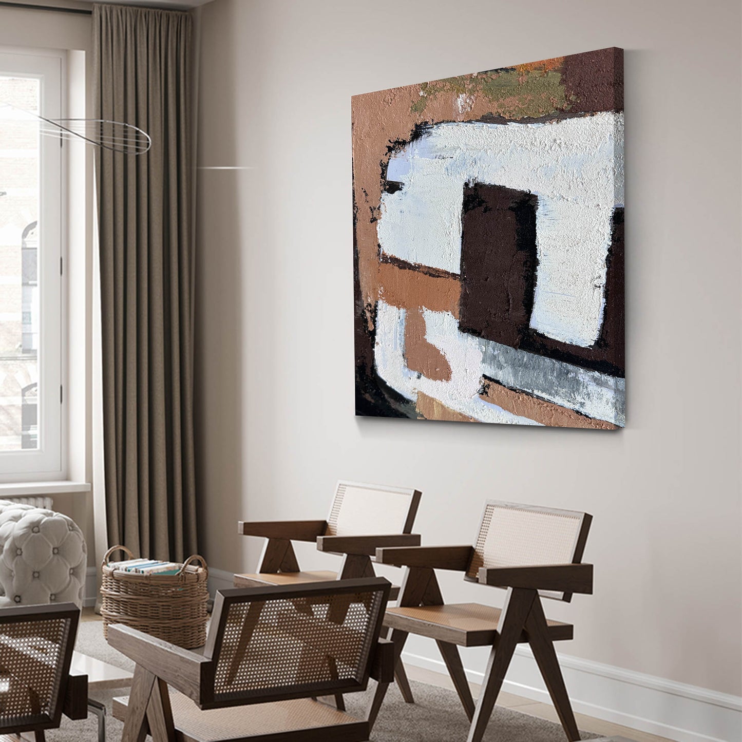 Contemporary Abstract Oil Painting with Bold Textures and Earthy Tones