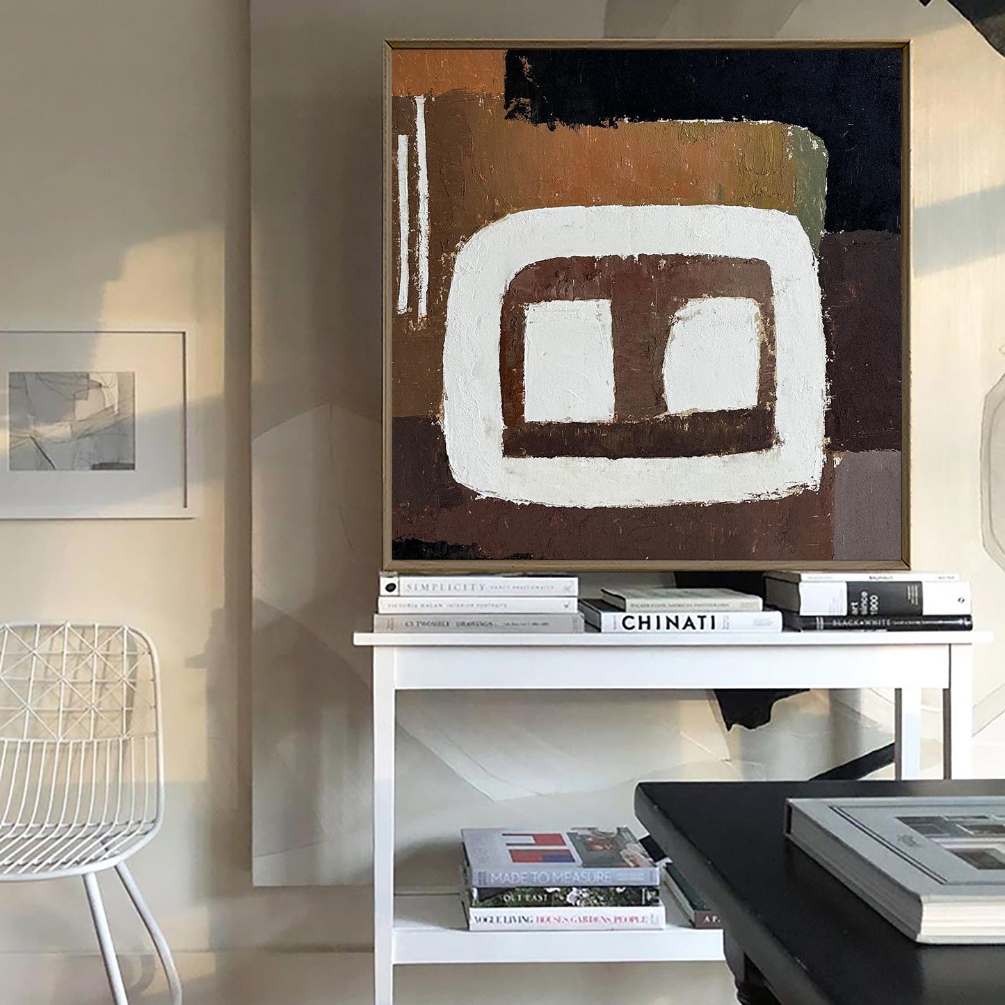 Contemporary Abstract Oil Painting with Earthy Tones and Bold Geometric Shapes