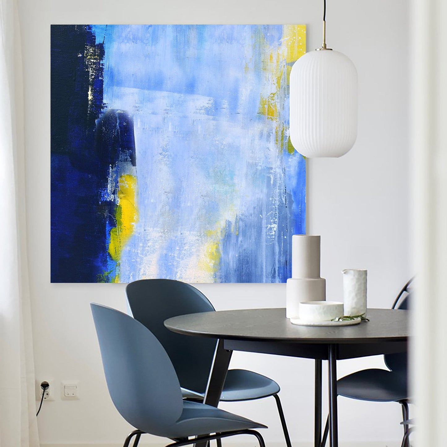 Captivating Blue and Yellow Abstract Oil Painting for Modern Home Decor