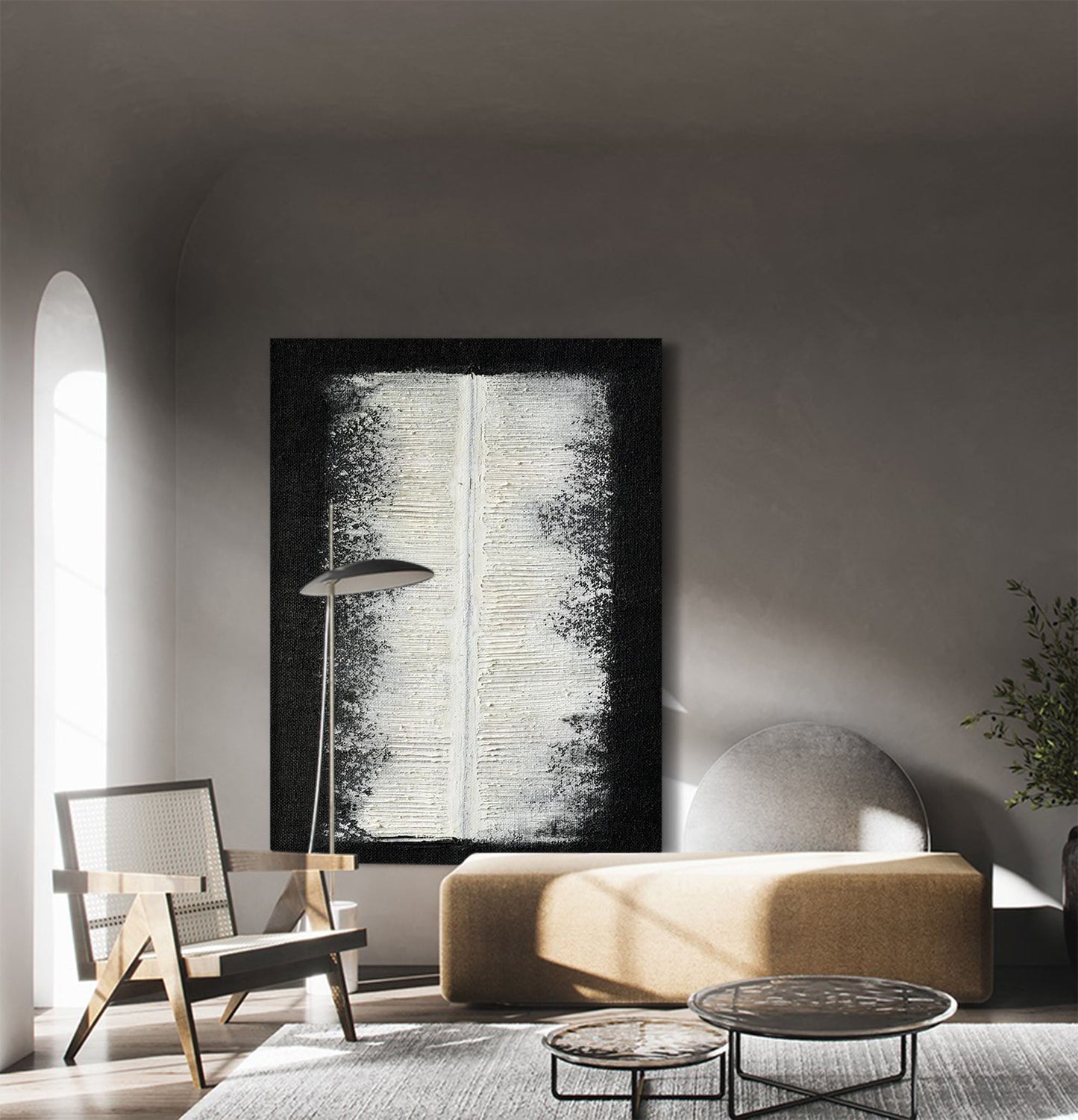 Contemporary Minimalist Black and White Oil Painting for Modern Decor