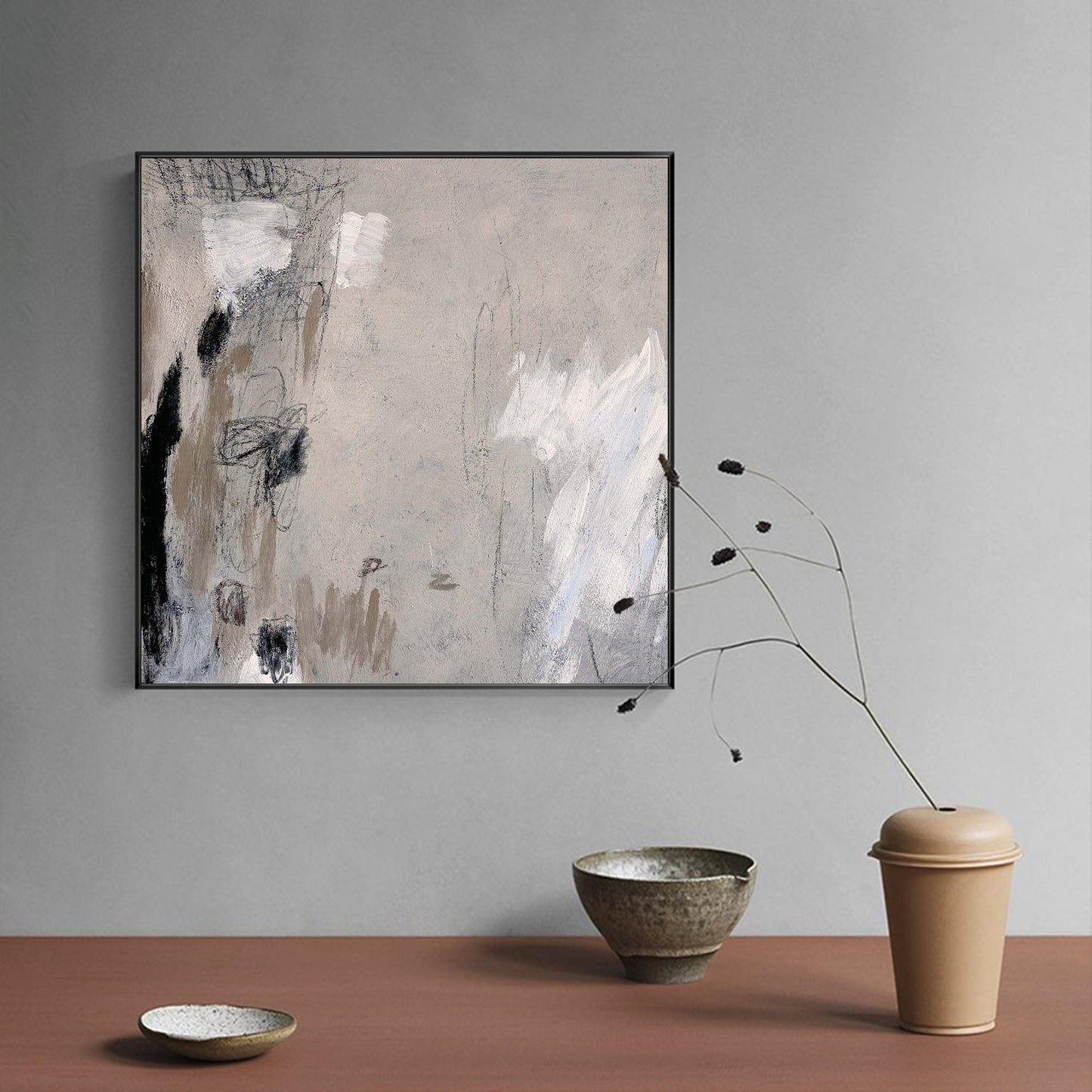 Contemporary Gray and White Abstract Oil Painting for Modern Home Decor