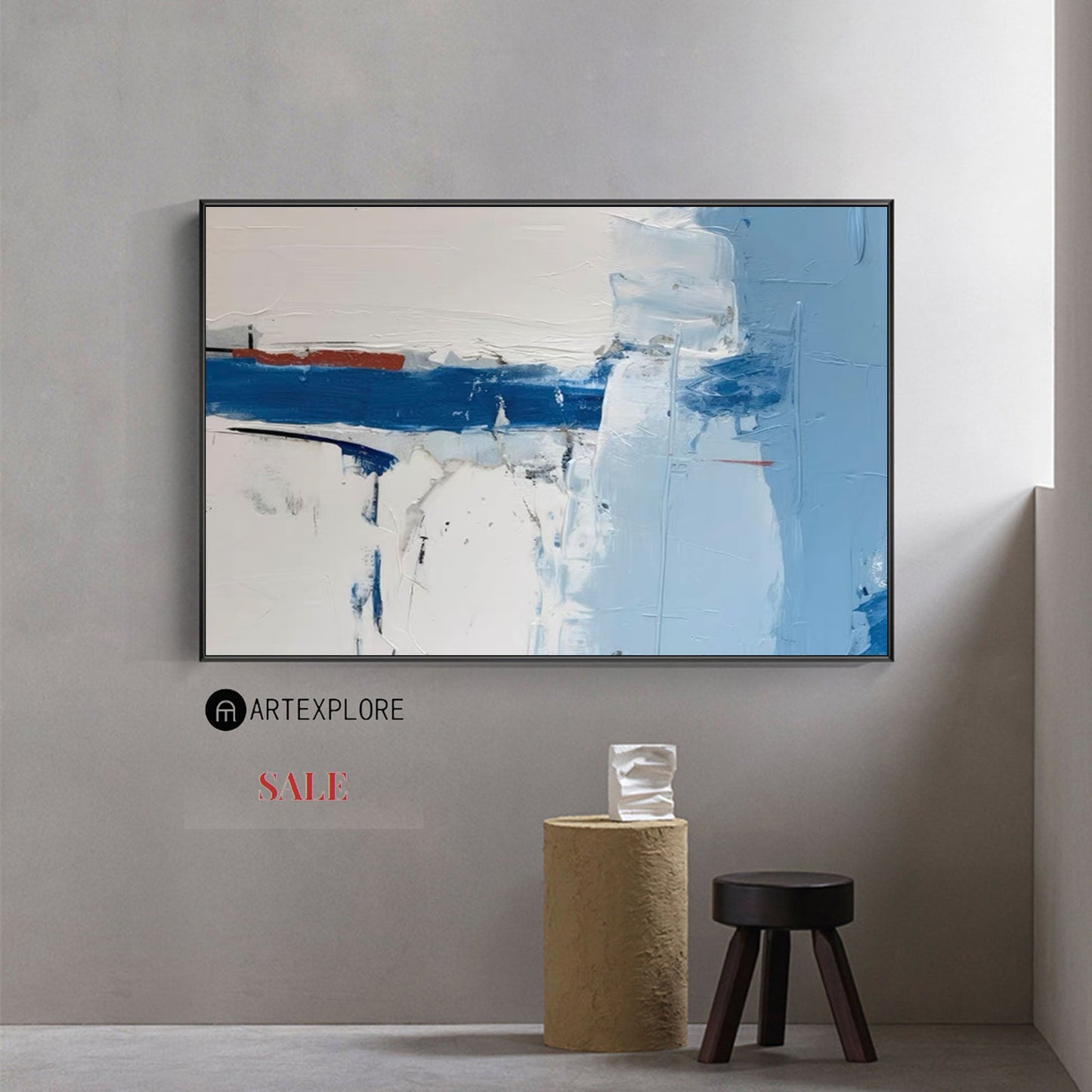 Contemporary Blue Abstract Oil Painting for Modern Home Decor