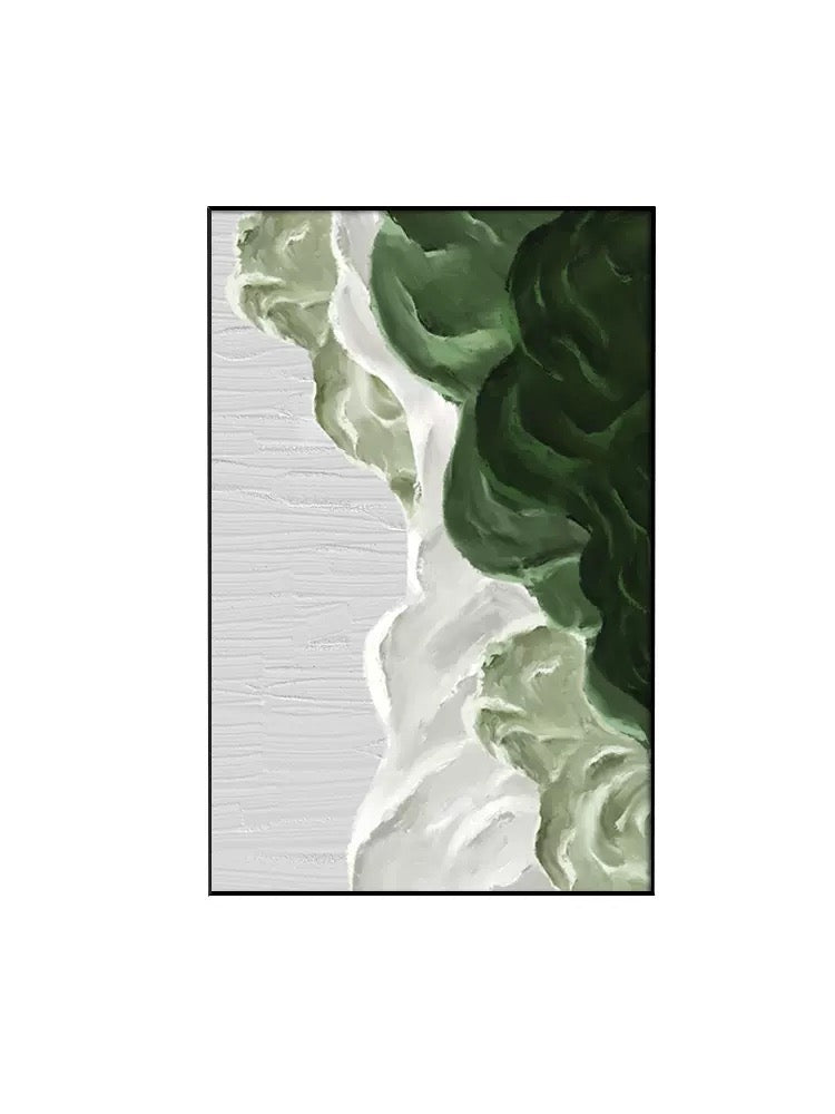 Green Waves Billowing Abstract Oil Painting