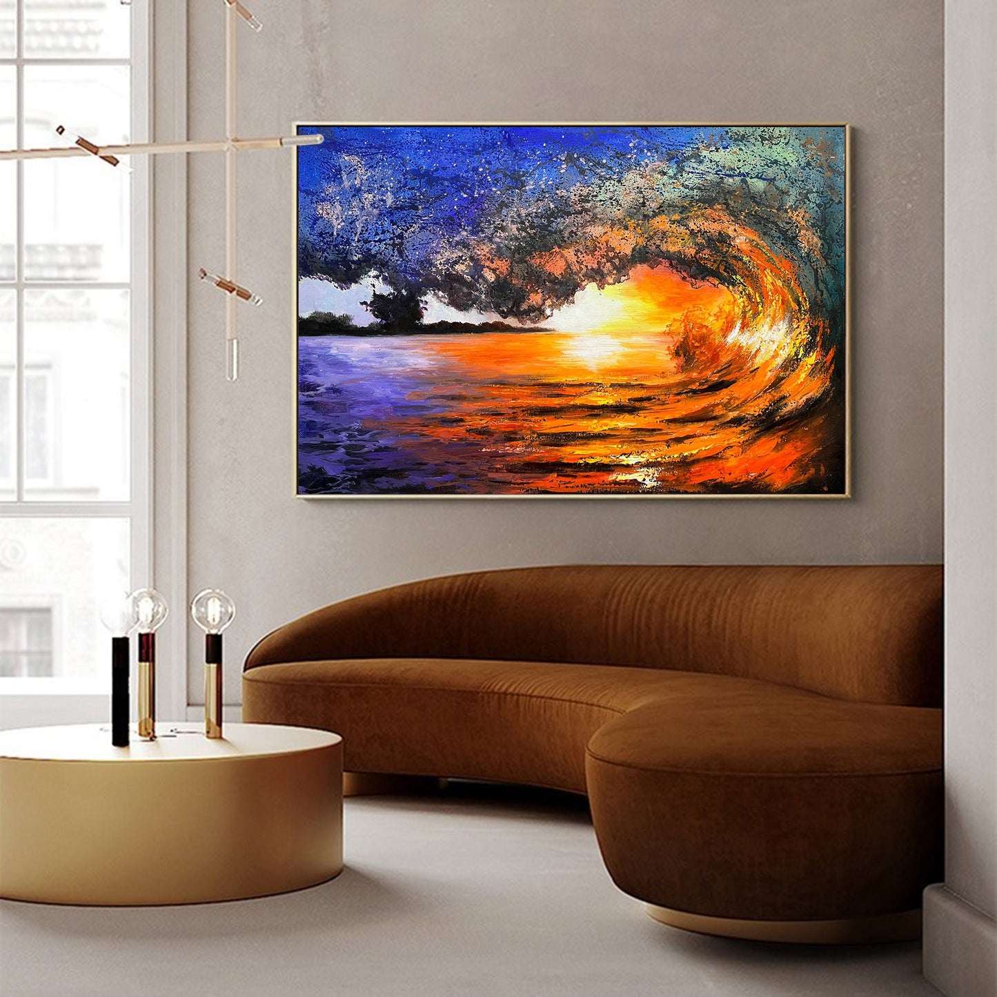 Vibrant Sunset Wave Landscape Oil Painting for Home Decor and Beach Lovers