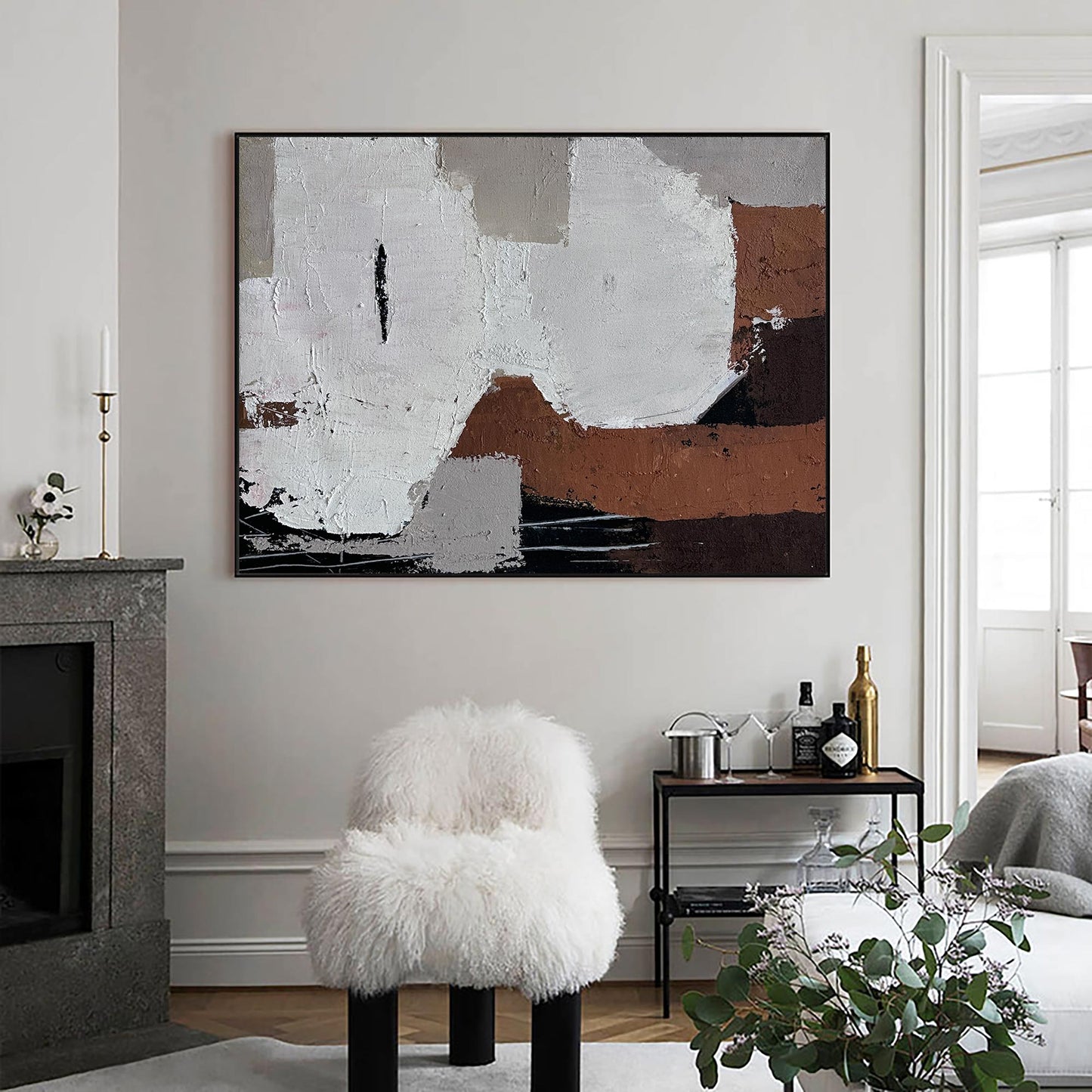 Contemporary Abstract Oil Painting with Bold Textures and Earthy Tones