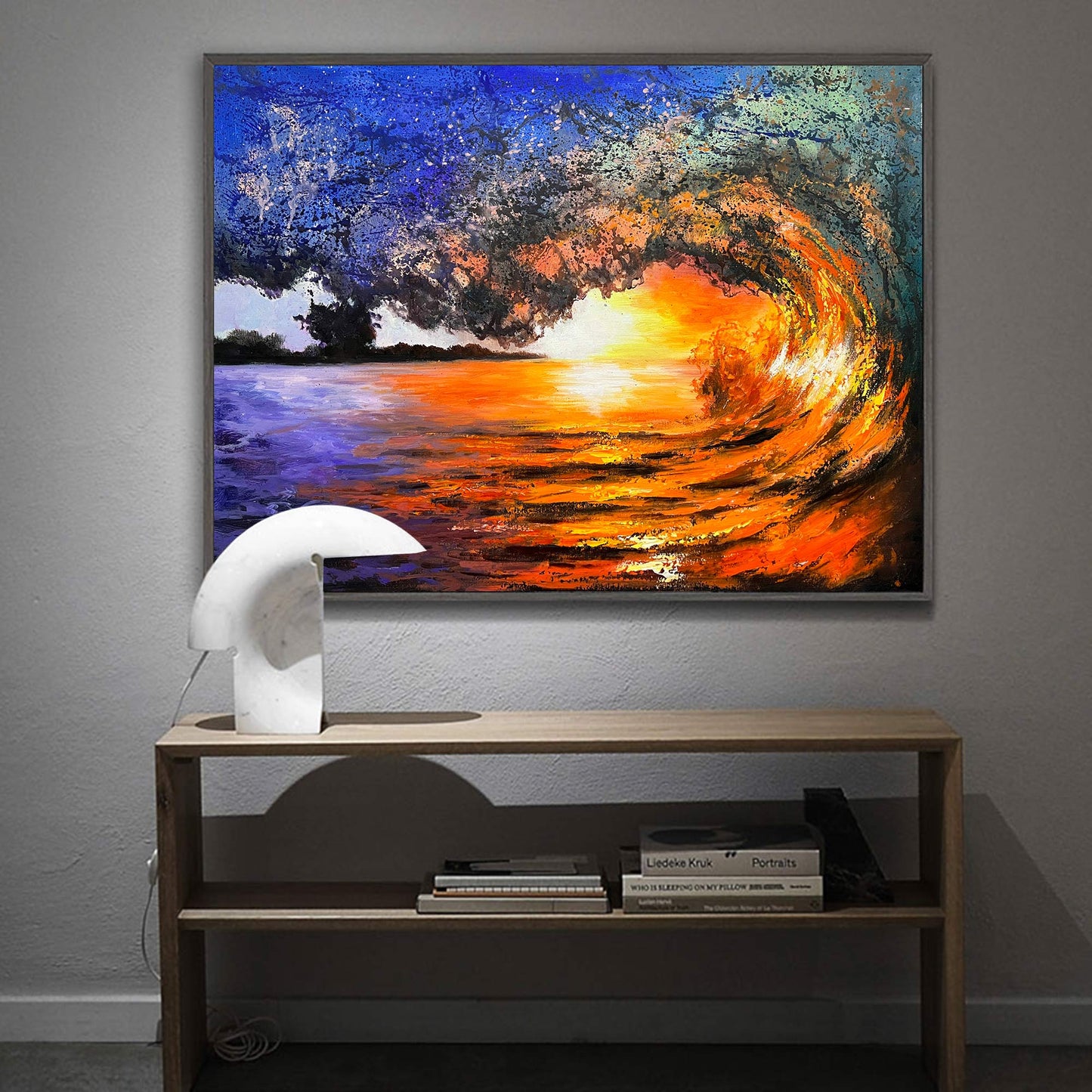 Vibrant Sunset Wave Landscape Oil Painting for Home Decor and Beach Lovers