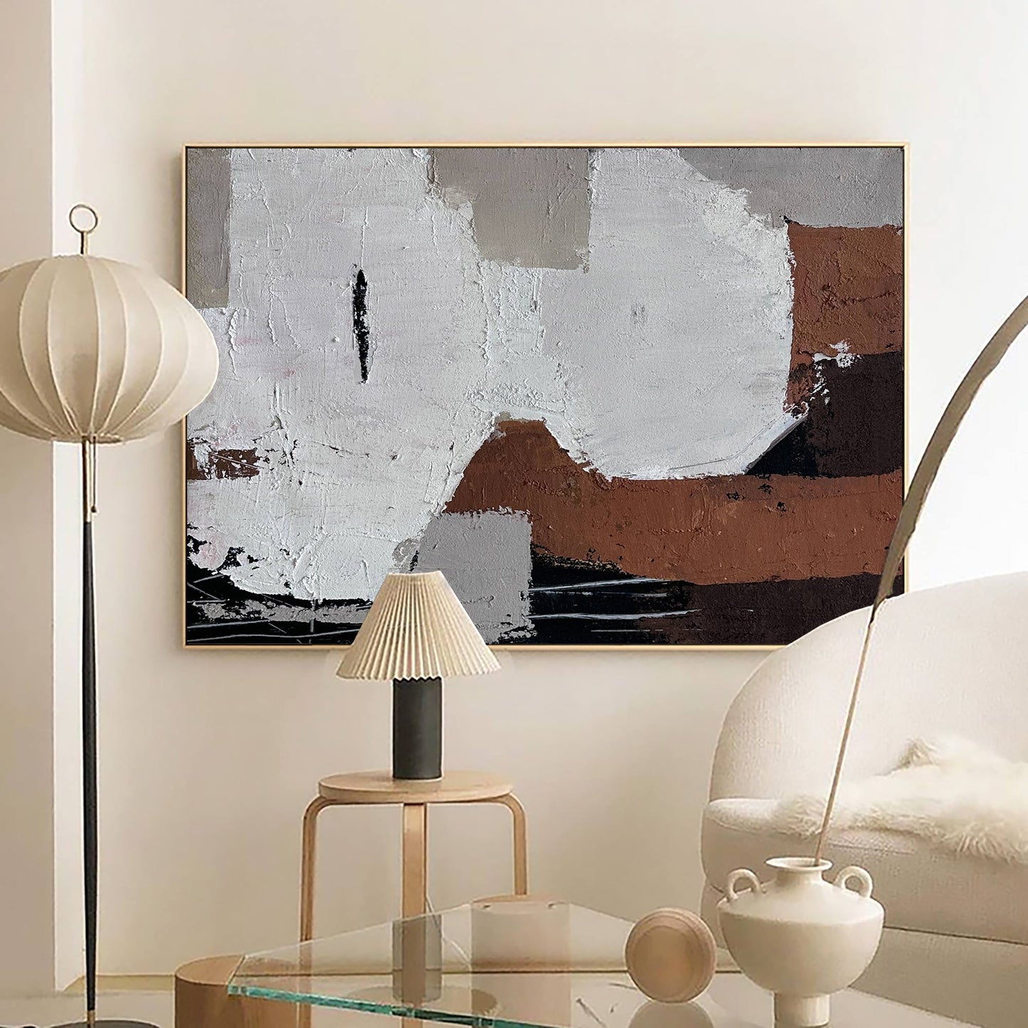 Contemporary Abstract Oil Painting with Bold Textures and Earthy Tones