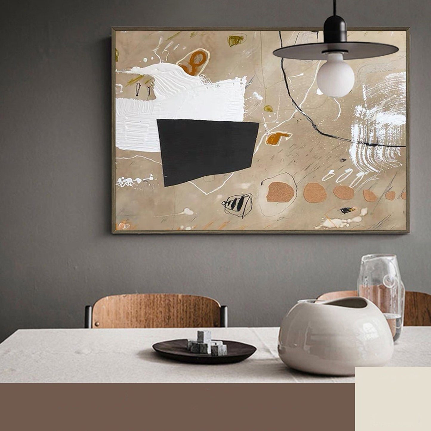 Contemporary Abstract Oil Painting with Energetic Textures and Bold Shapes