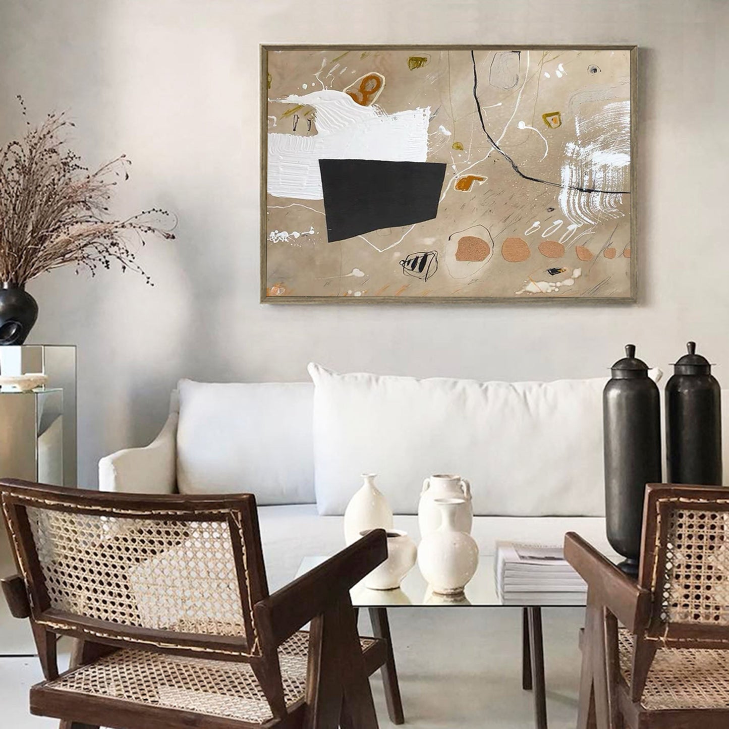 Contemporary Abstract Oil Painting with Energetic Textures and Bold Shapes