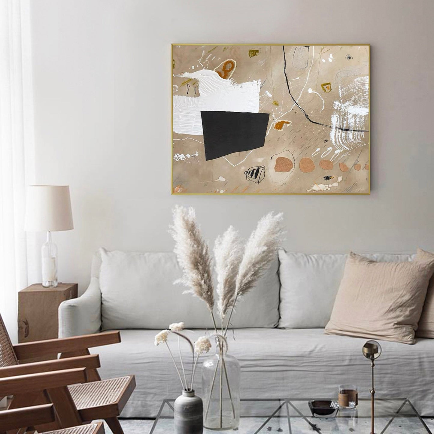 Contemporary Abstract Oil Painting with Energetic Textures and Bold Shapes