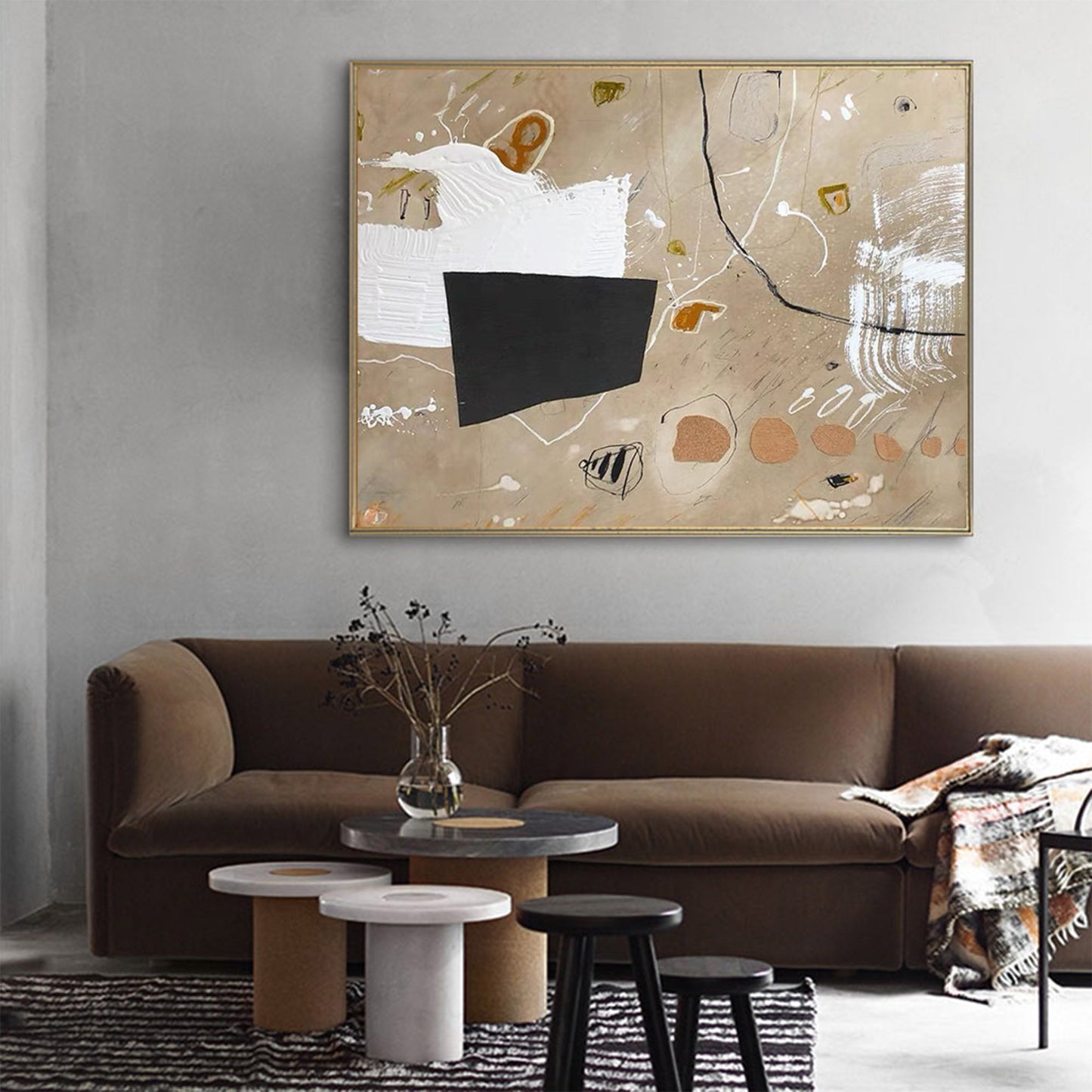 Contemporary Abstract Oil Painting with Energetic Textures and Bold Shapes