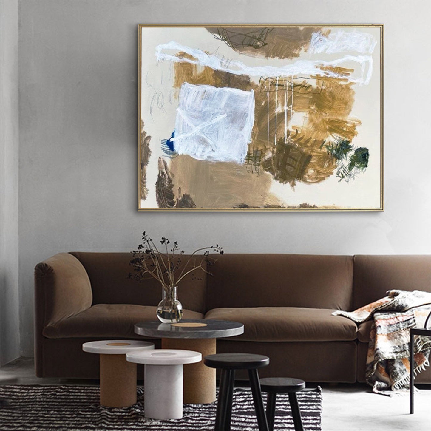 Contemporary Abstract Oil Painting with Dynamic Textures and Earthy Tones