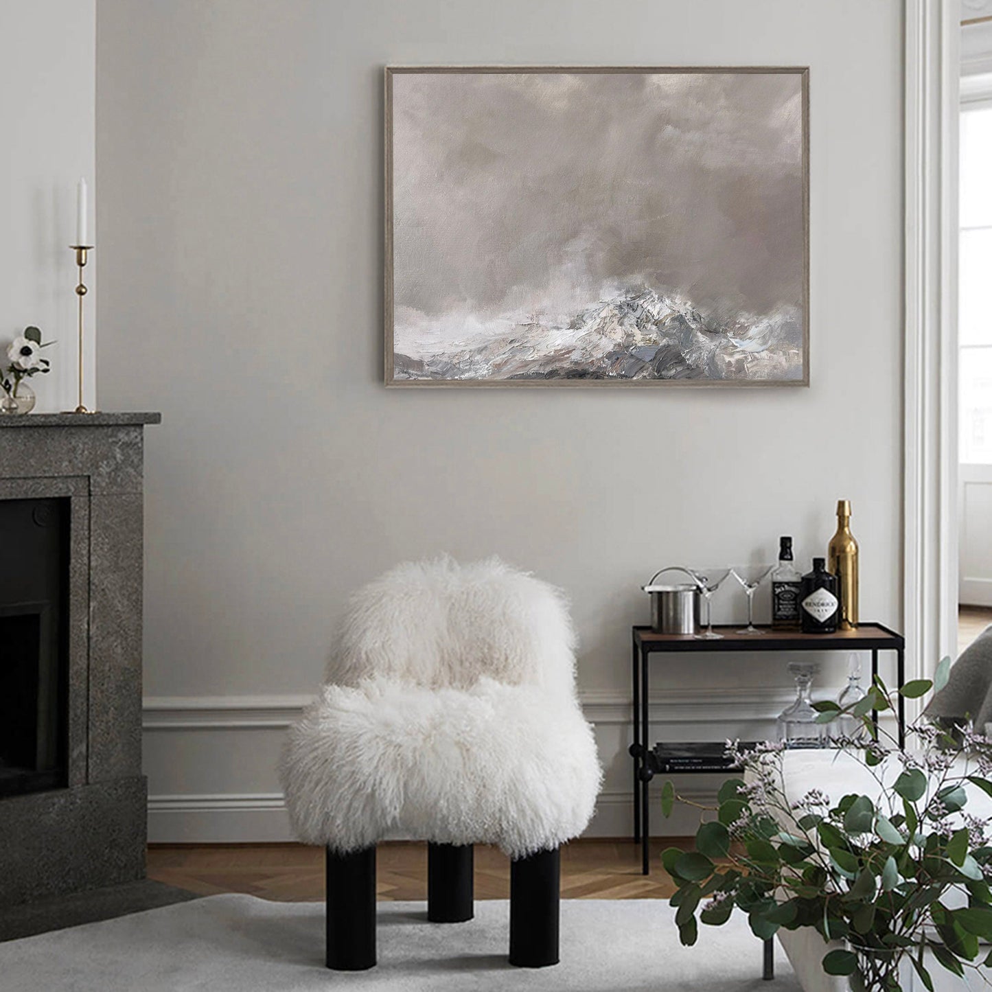 Contemporary Grey Abstract Landscape Oil Painting for Modern Home Decor