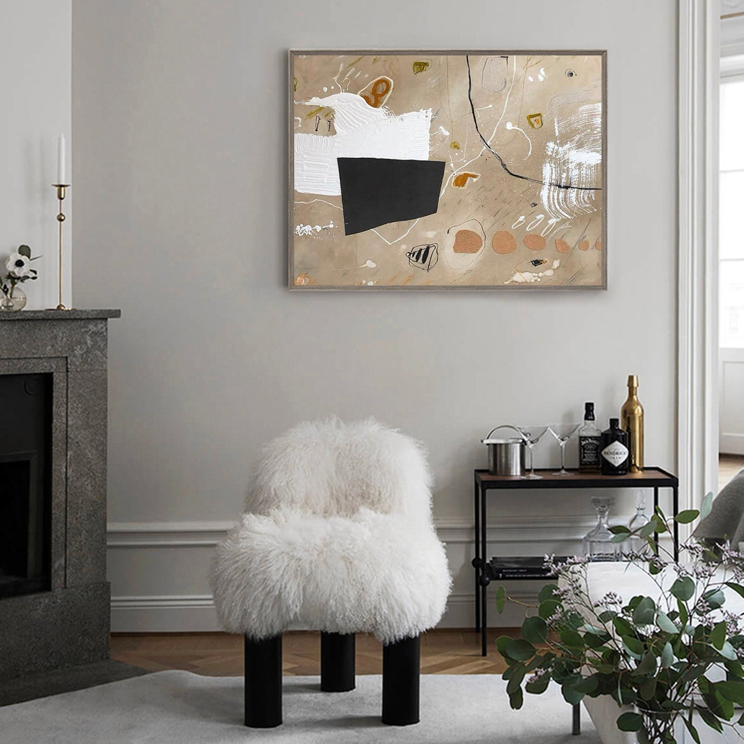 Contemporary Abstract Oil Painting with Energetic Textures and Bold Shapes