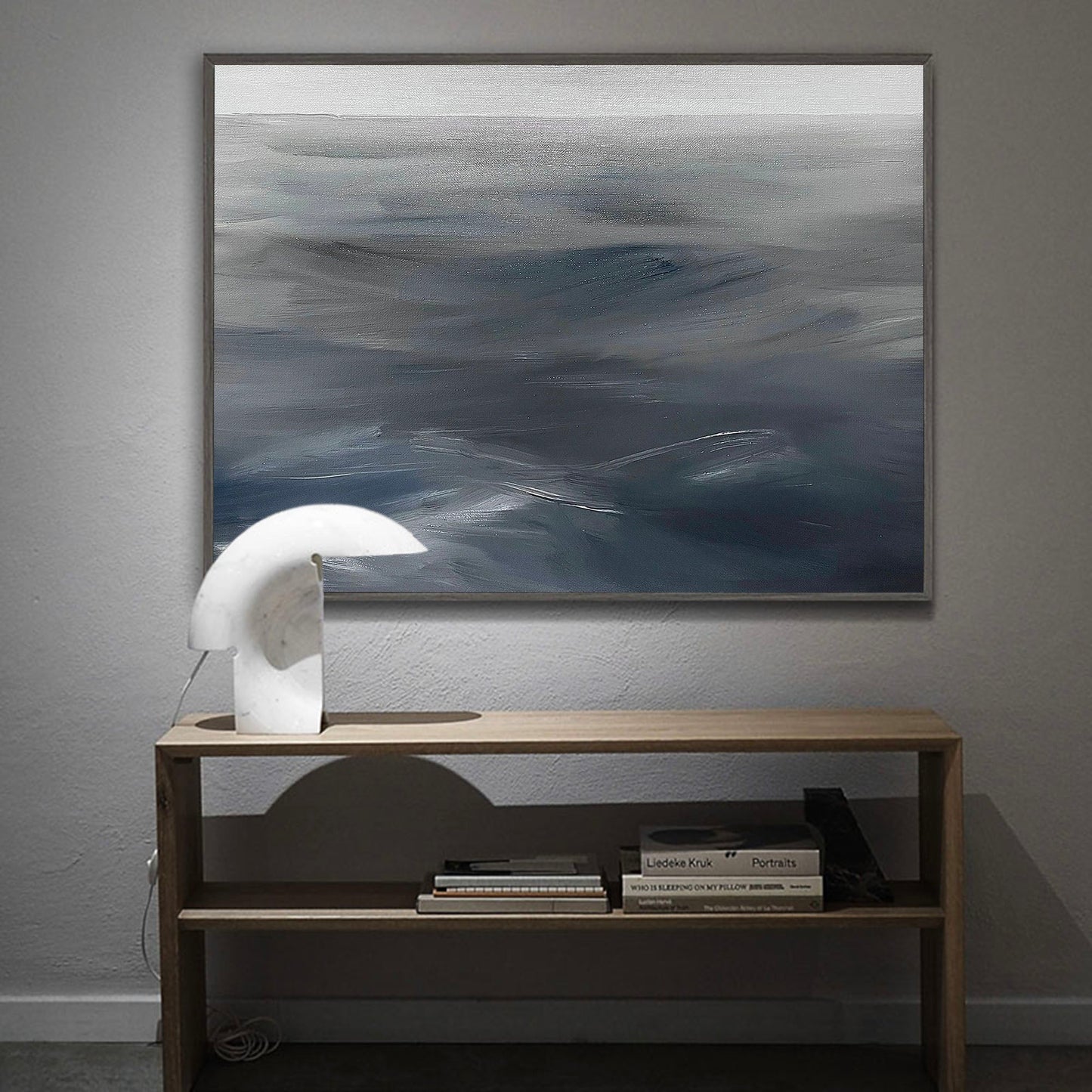 Dynamic Gray Waves - Contemporary Abstract Oil Painting for Modern Home Decor