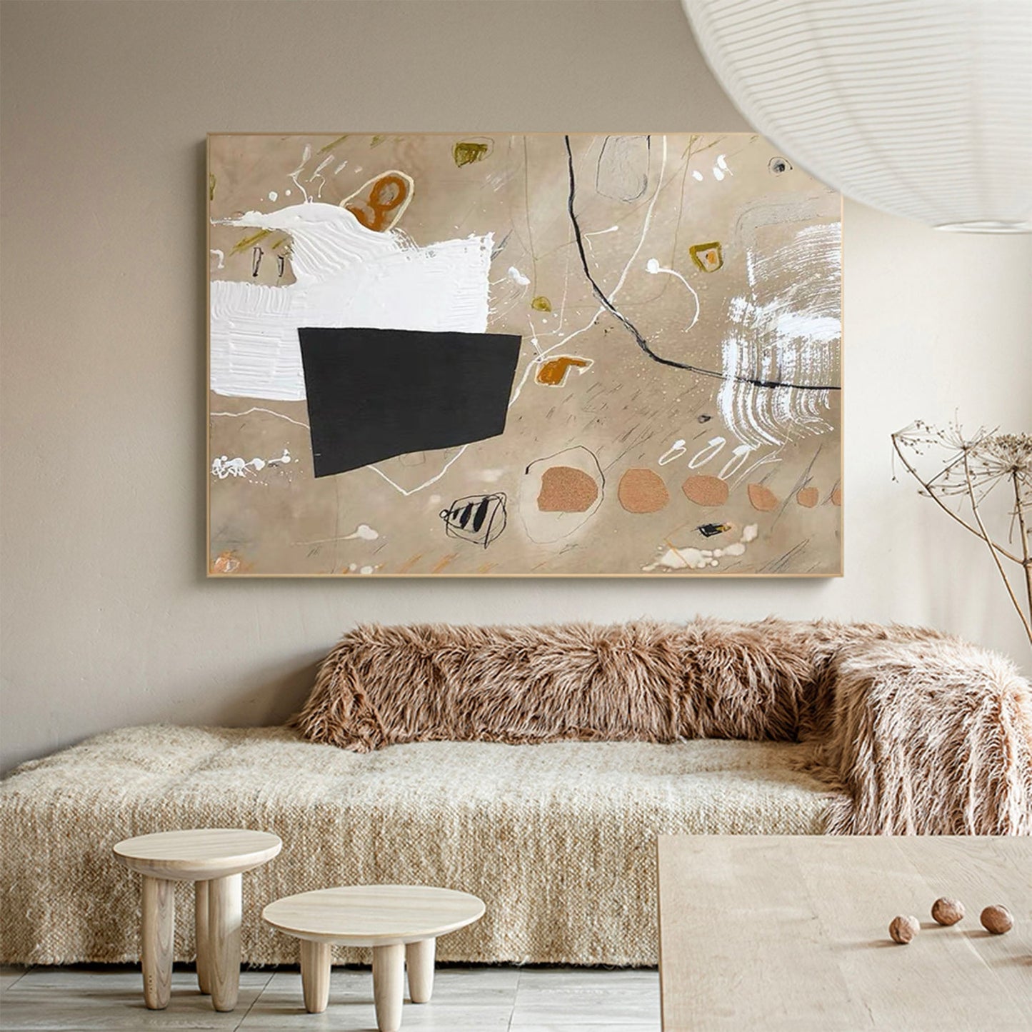 Contemporary Abstract Oil Painting with Energetic Textures and Bold Shapes