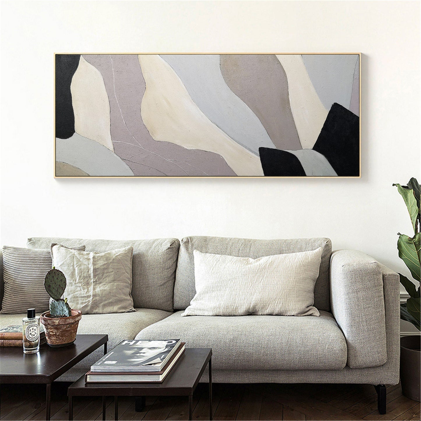 Modern Minimalist Abstract Oil Painting in Soothing Earth Tones for Contemporary Decor