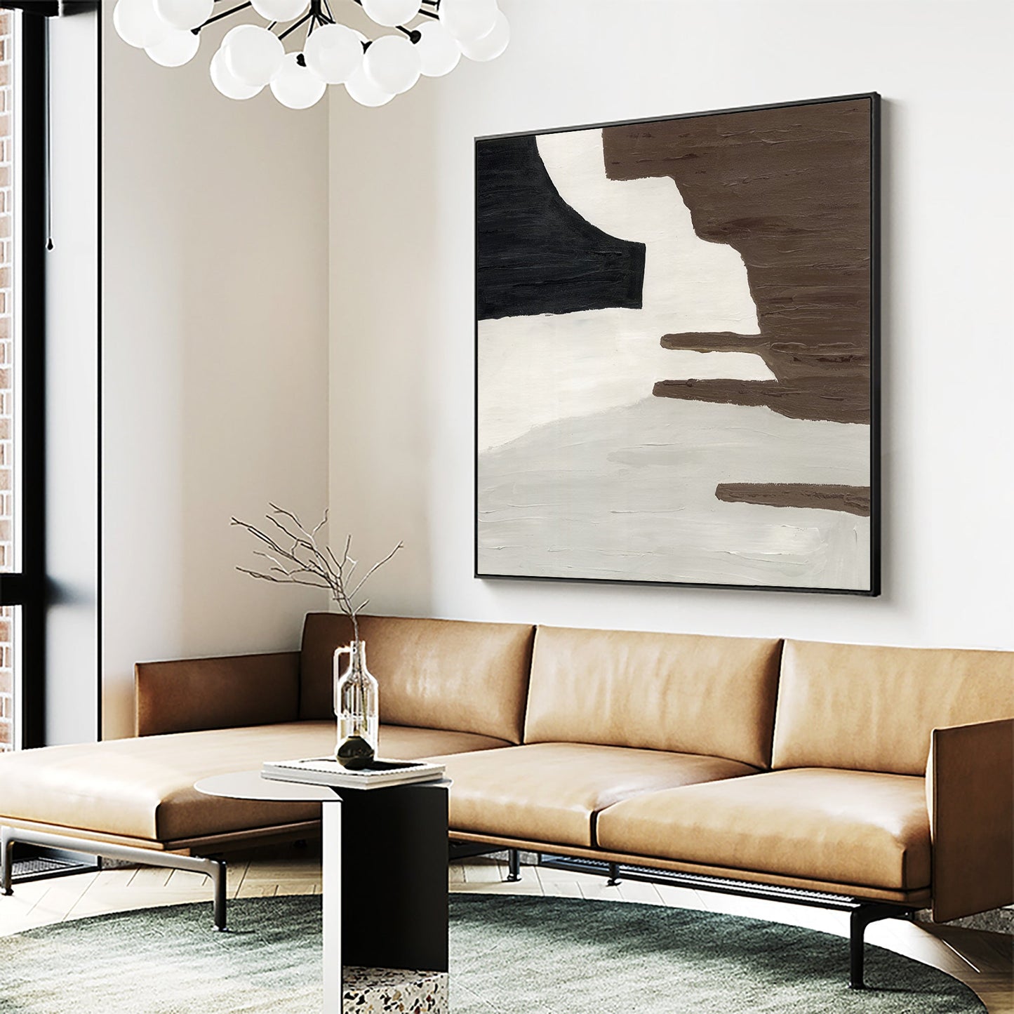 Contemporary Brown and White Geometric Abstract Oil Painting for Modern Decor