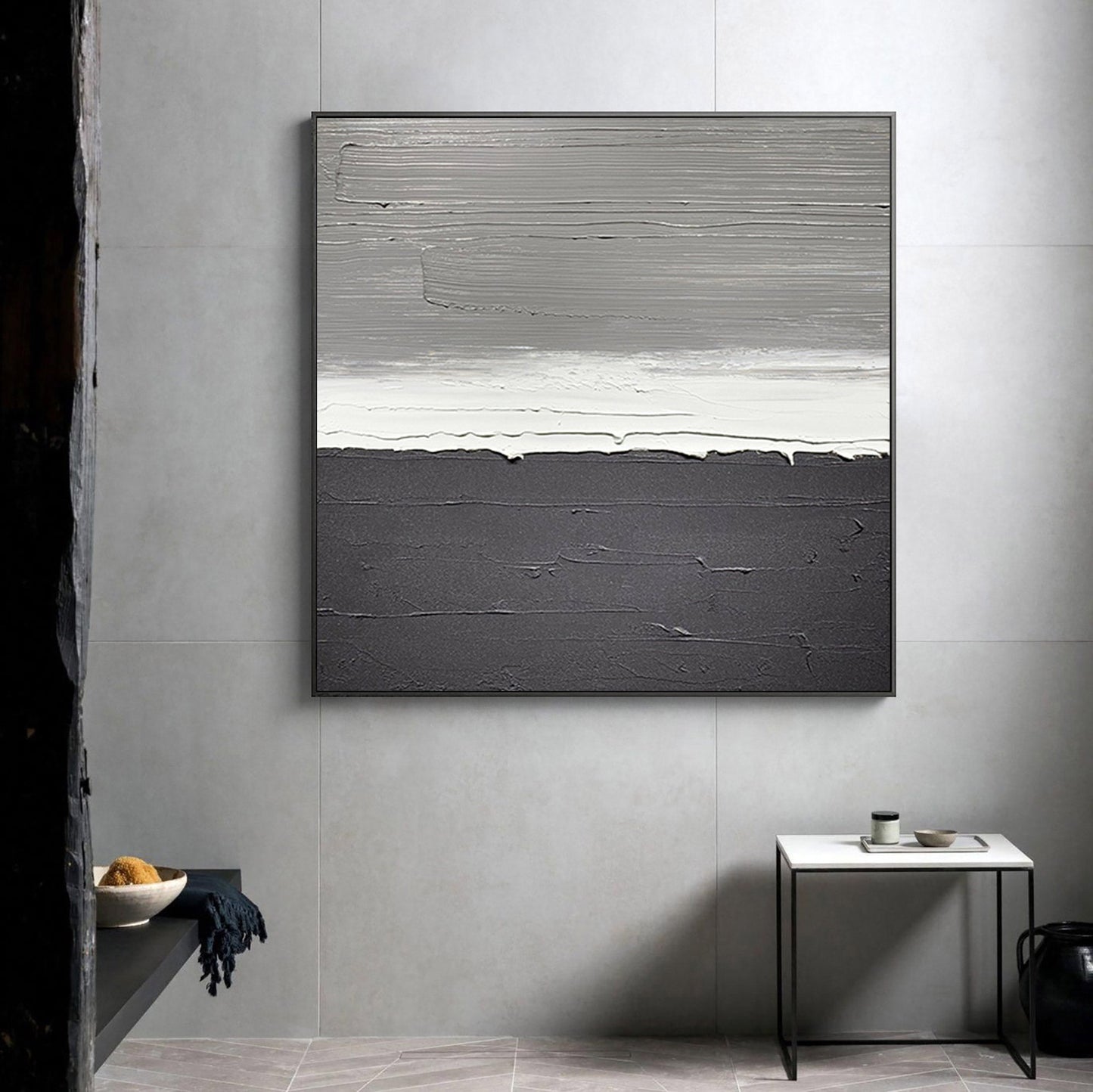 Elegant Black and White Minimalist Oil Painting for Modern Home Decor
