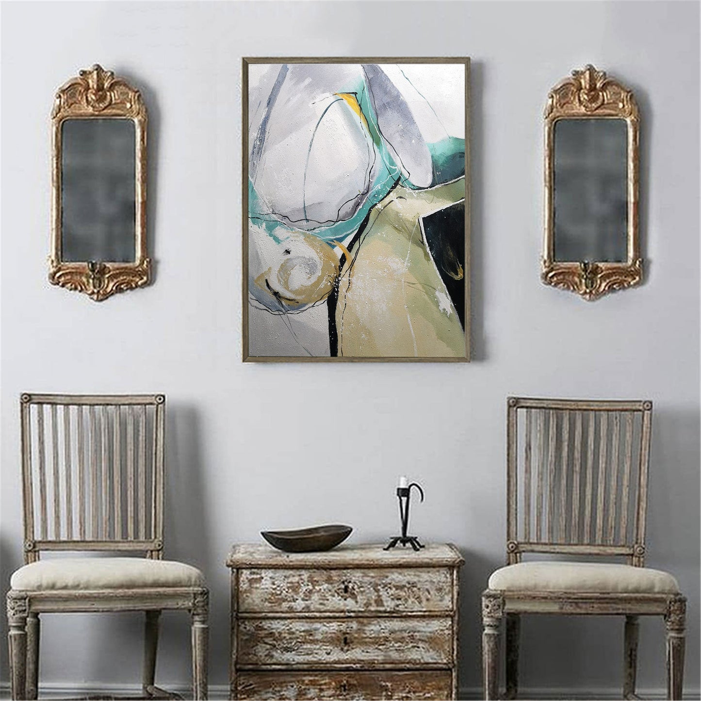 Contemporary Large Abstract Geometric Oil Painting for Modern Home Decor