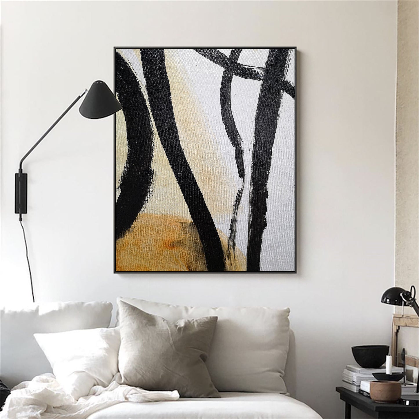 Contemporary Black and White Abstract Oil Painting for Minimalist Home Decor