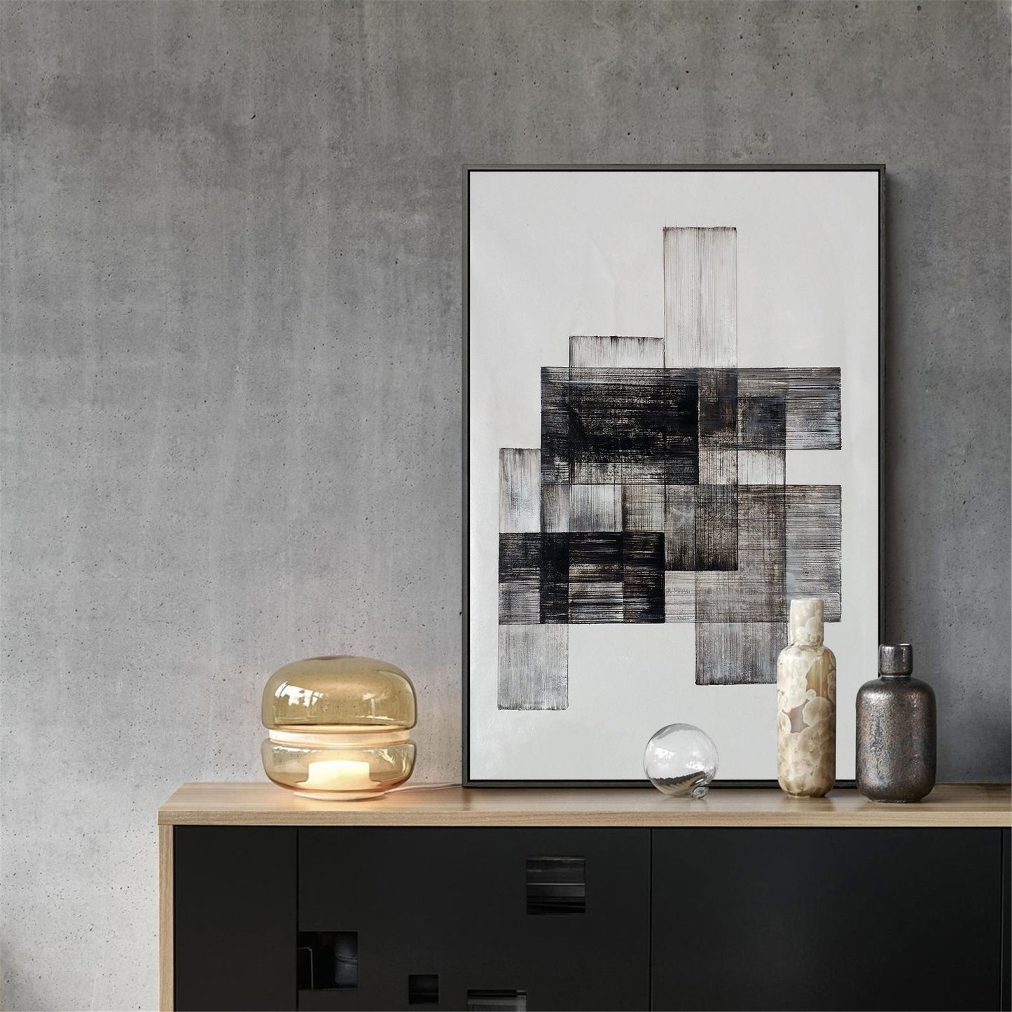 Contemporary Black and White Abstract Oil Painting for Modern Home Decor