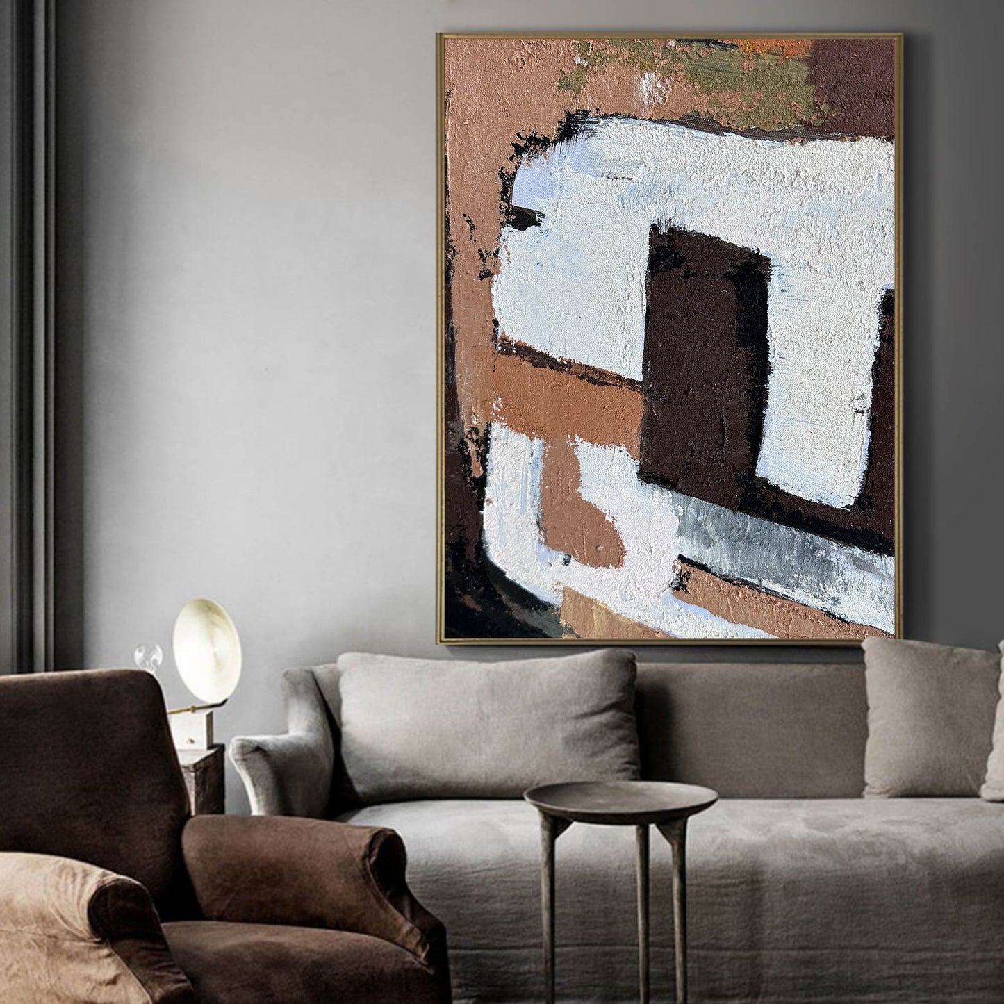 Contemporary Abstract Oil Painting with Bold Textures and Earthy Tones