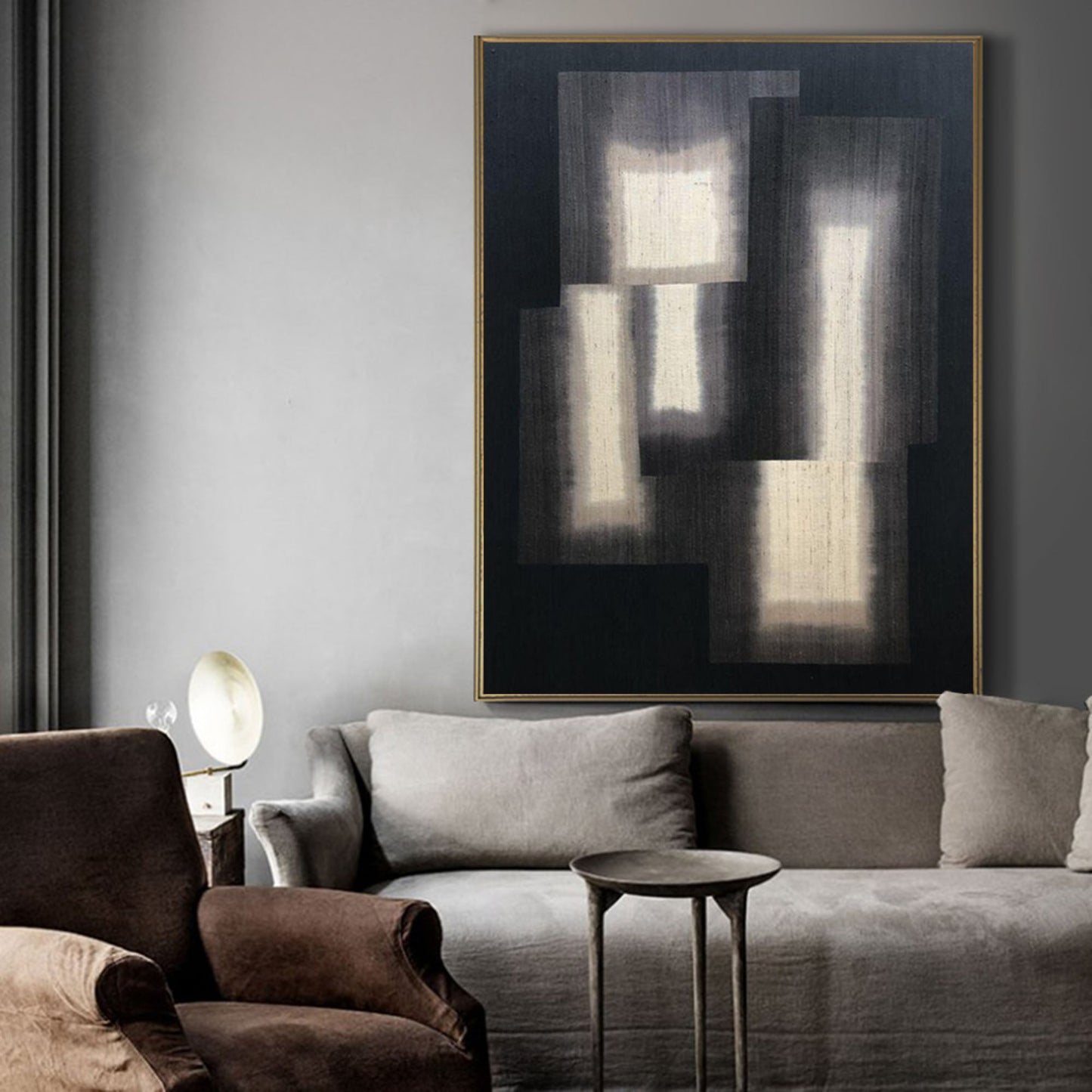 Contemporary Monochrome Abstract Oil Painting for Modern Home Decor