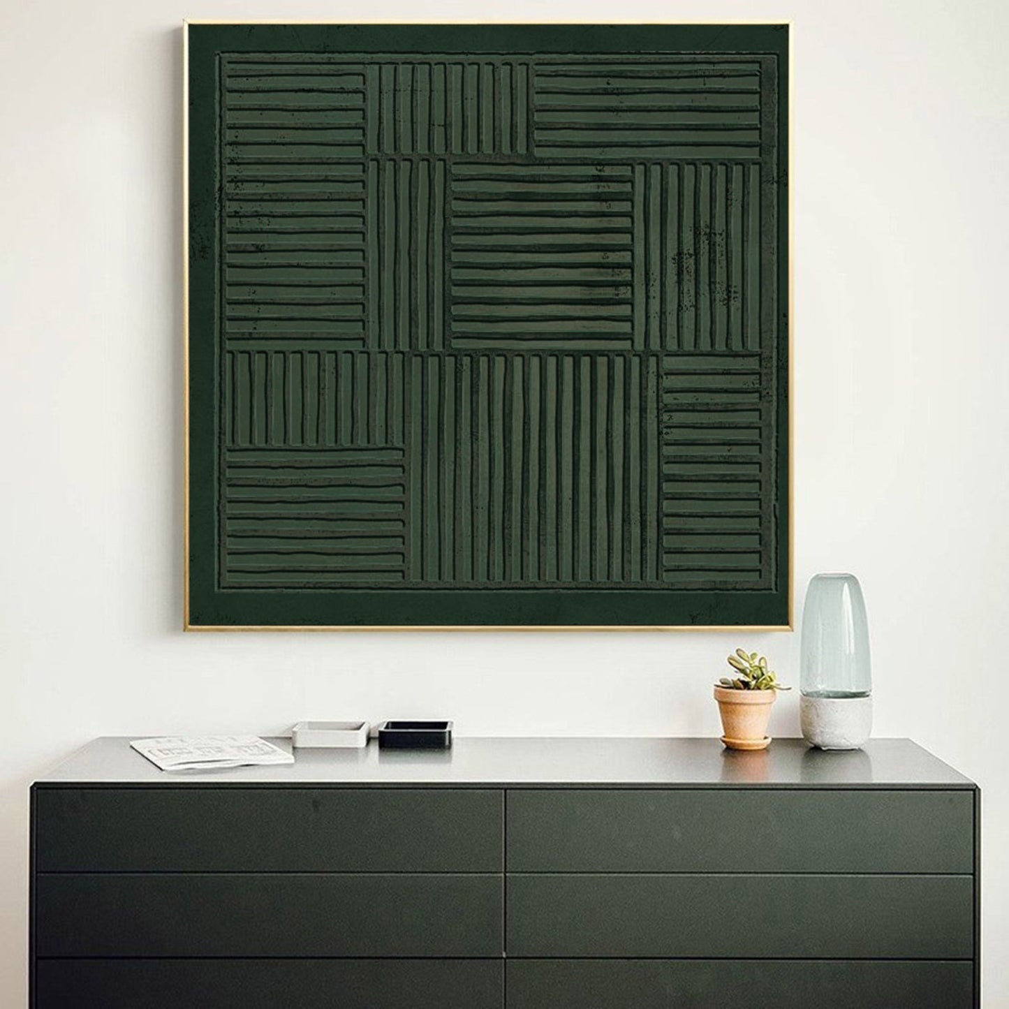 Abstract Green Minimalist Oil Painting for Modern Home Decor